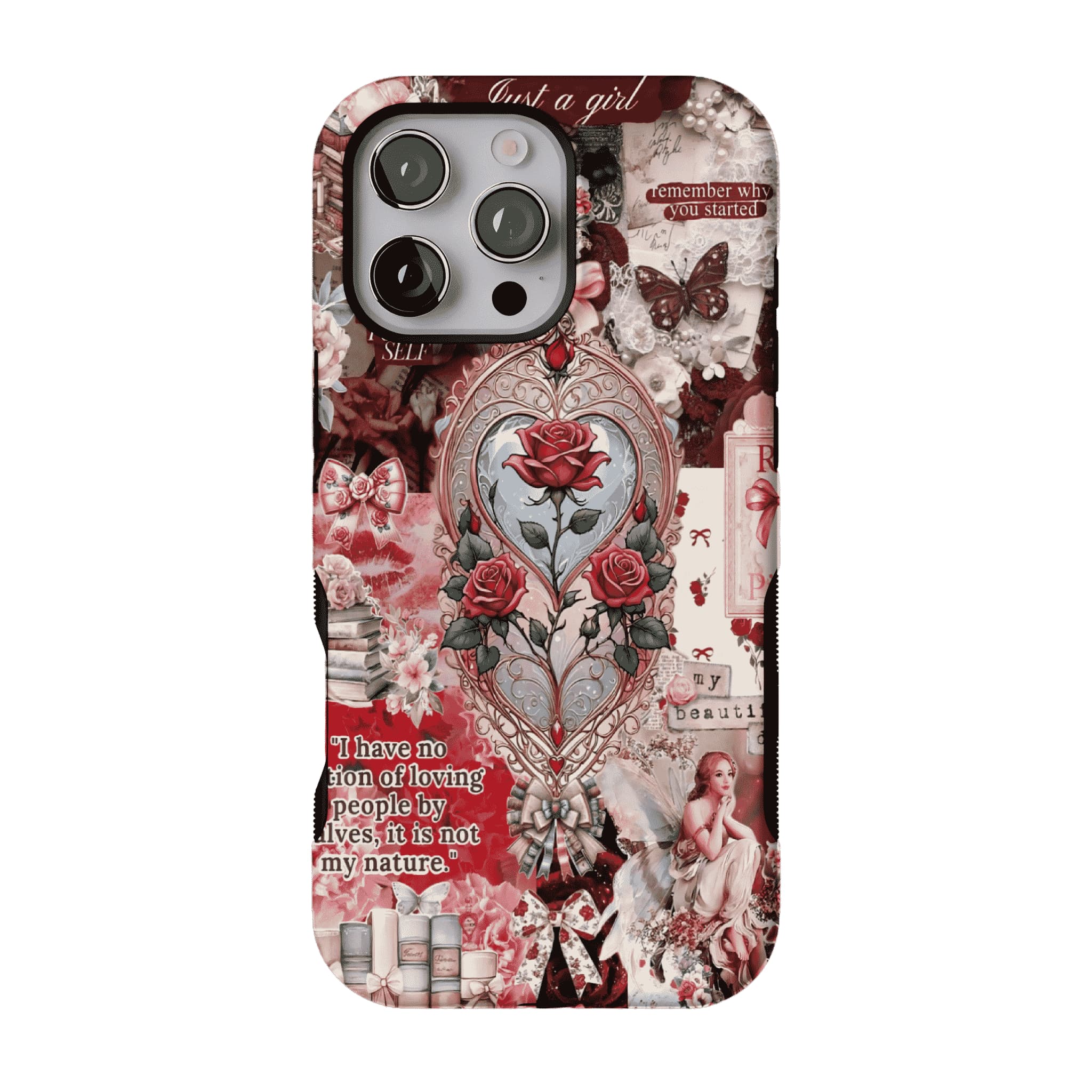 Vintage Victorian Red Rose Scrapbook Phone Case, Romantic iPhone Cover