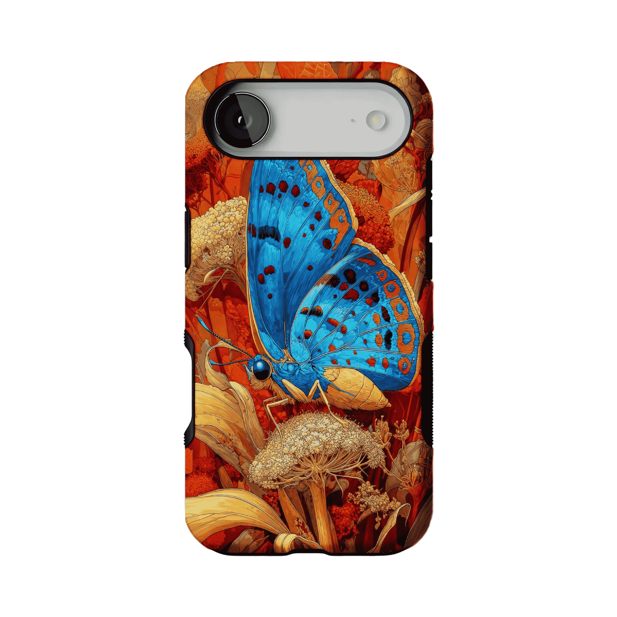 Aesthetic Blue Butterfly Vintage Botanical Phone Case, Minimal iPhone Cover