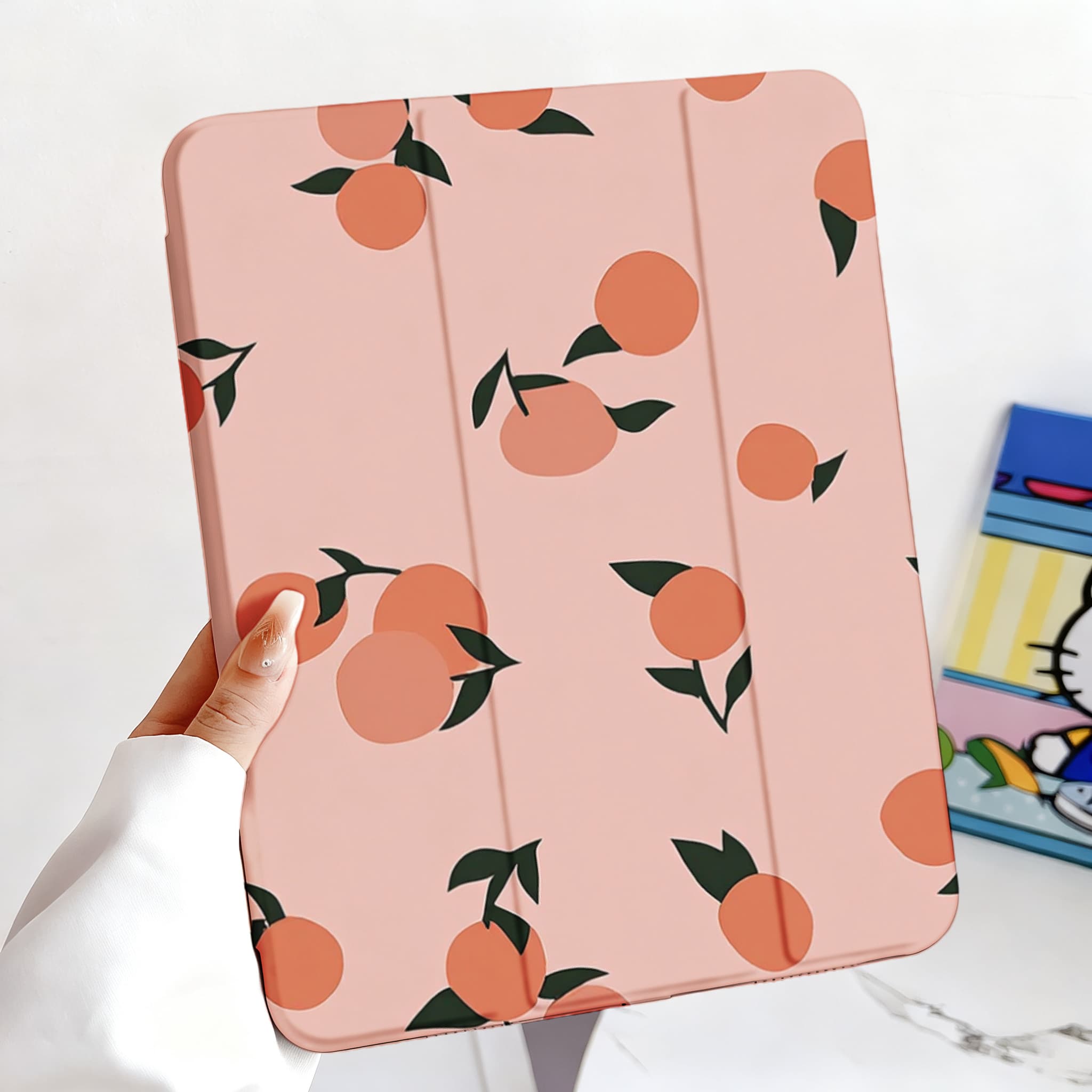 Cute Minimal Orange Leaf Anti-Scratch Magnetic Tri-Fold iPad Case
