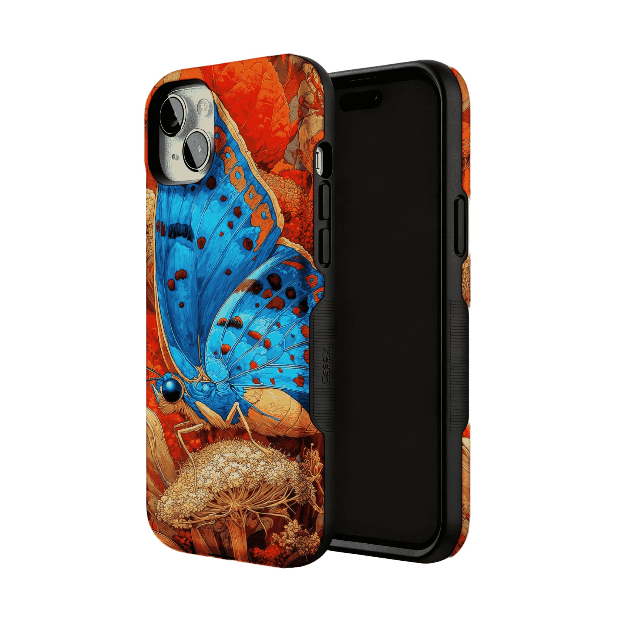 Aesthetic Blue Butterfly Vintage Botanical Phone Case, Minimal iPhone Cover