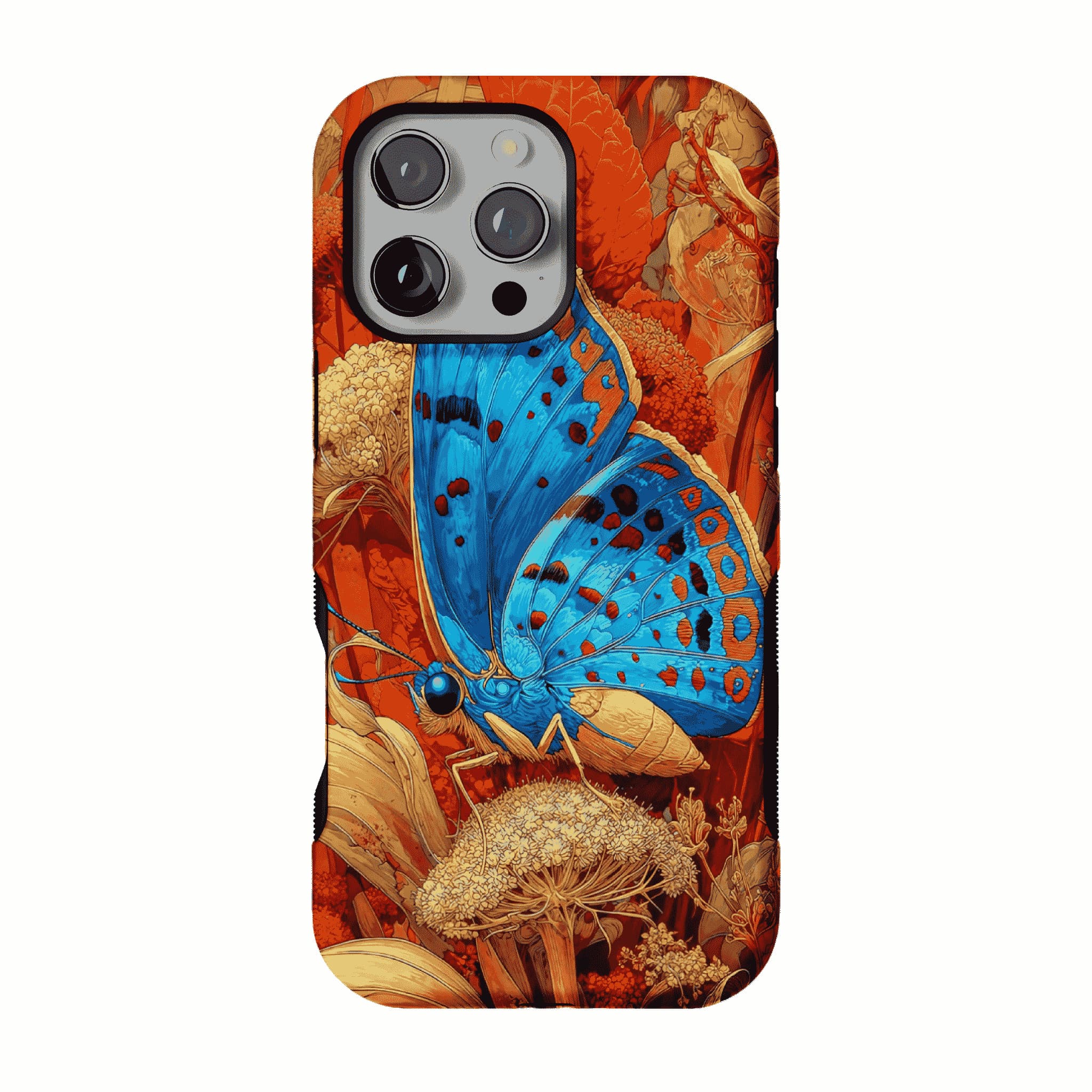 Aesthetic Blue Butterfly Vintage Botanical Phone Case, Minimal iPhone Cover