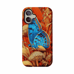 Aesthetic Blue Butterfly Vintage Botanical Phone Case, Minimal iPhone Cover