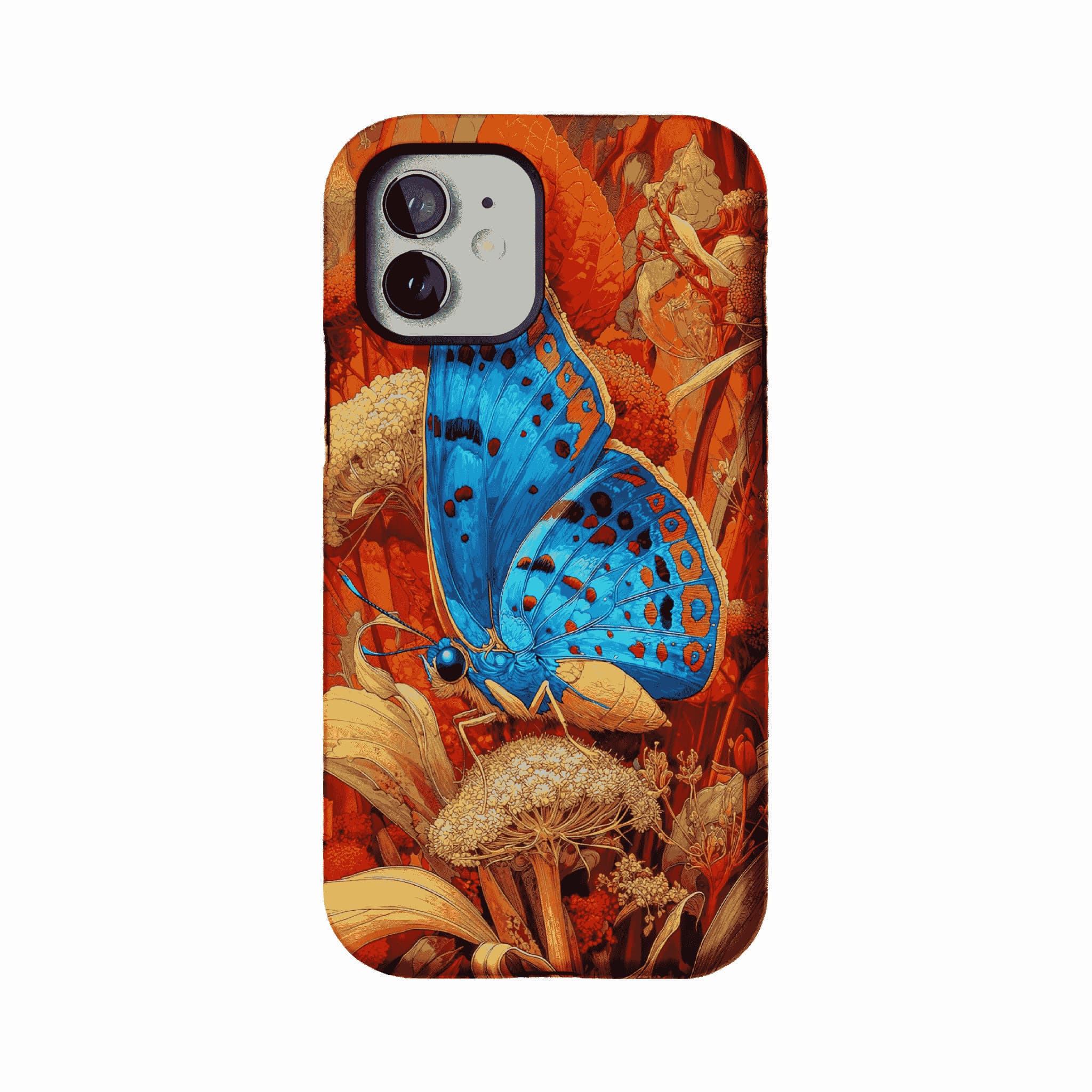 Aesthetic Blue Butterfly Vintage Botanical Phone Case, Minimal iPhone Cover