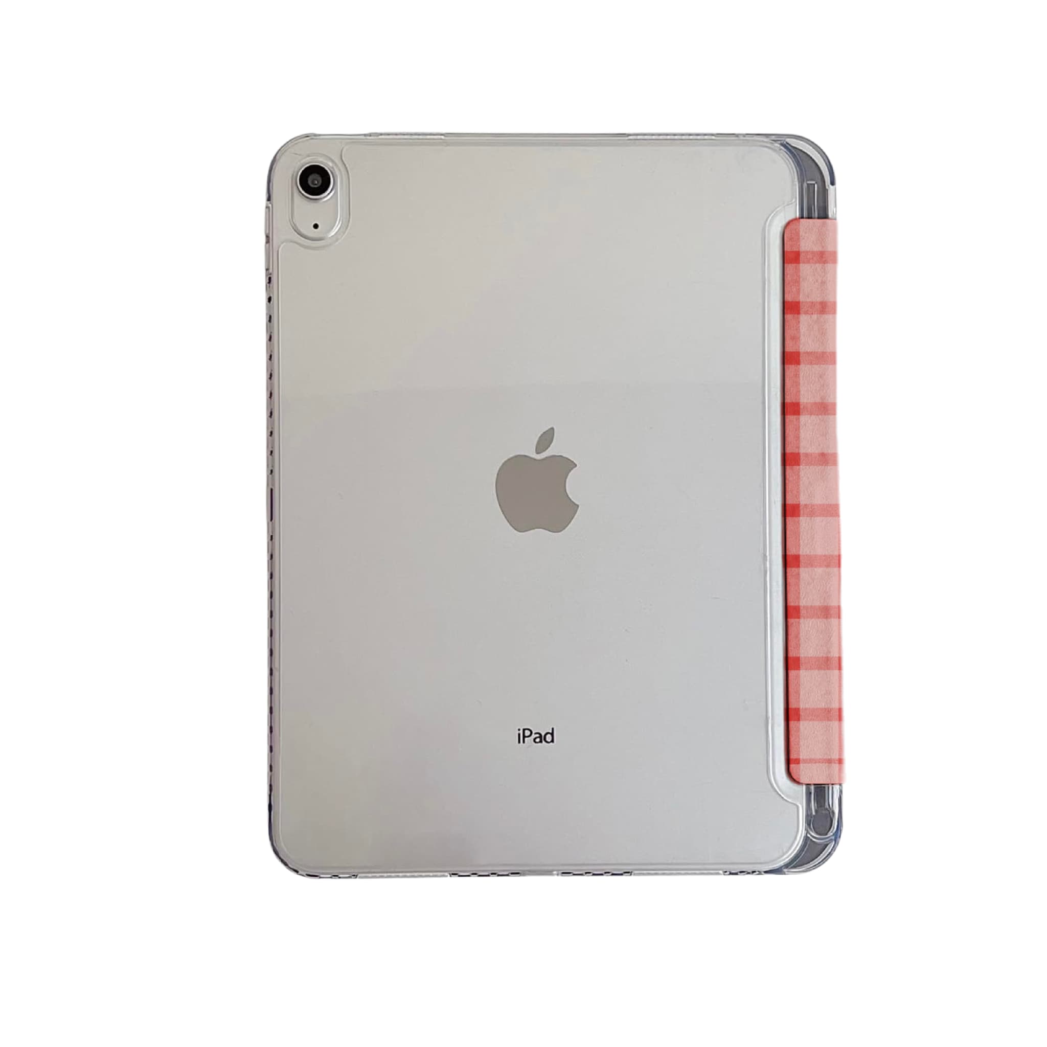 Classic Pink Red Check Linen Texture Shockproof Magnetic iPad Case