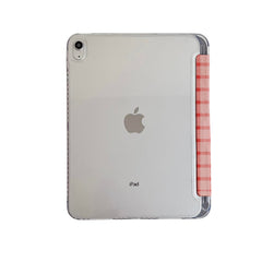 Classic Pink Red Check Linen Texture Shockproof Magnetic iPad Case