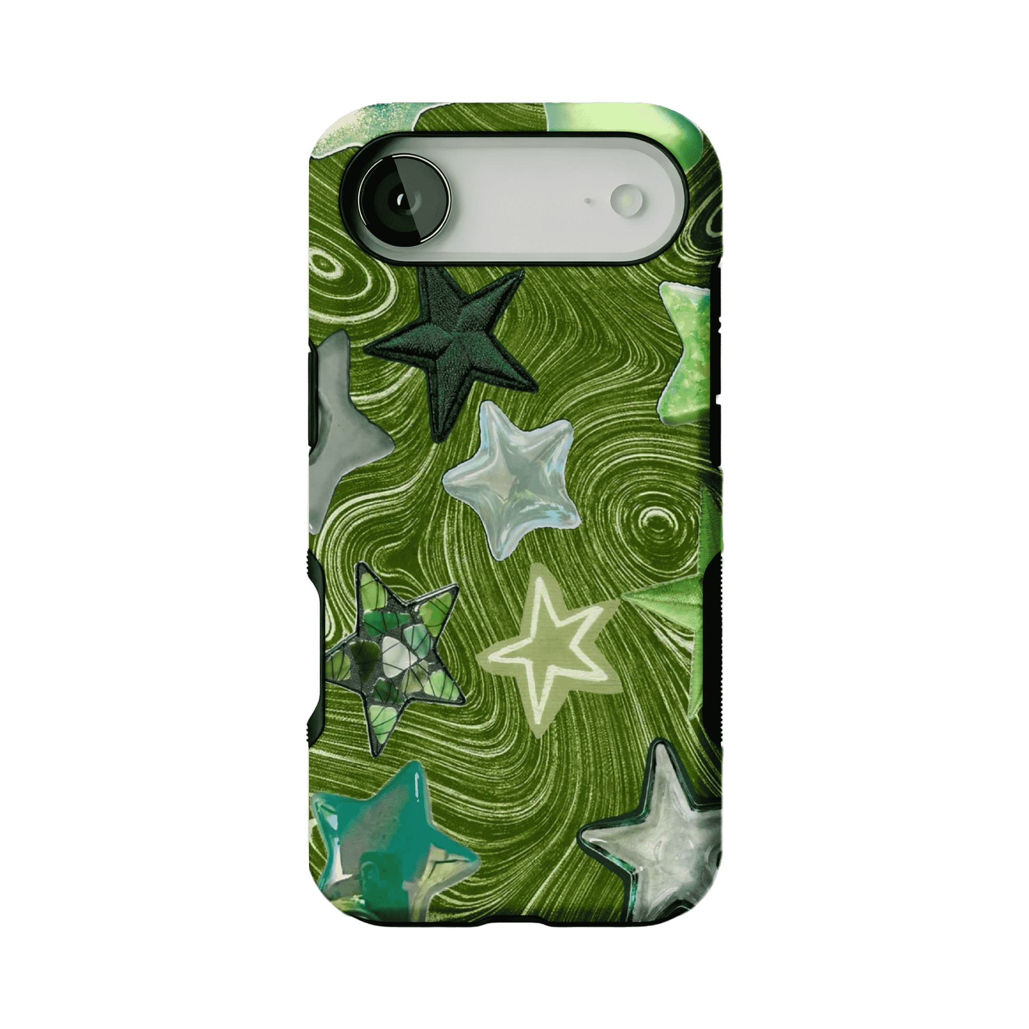 Cute Green Swirl Star Phone Case, Y2K Shockproof Anti-slip iPhone Cover