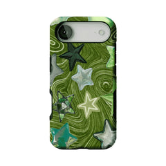 Cute Green Swirl Star Phone Case, Y2K Shockproof Anti-slip iPhone Cover
