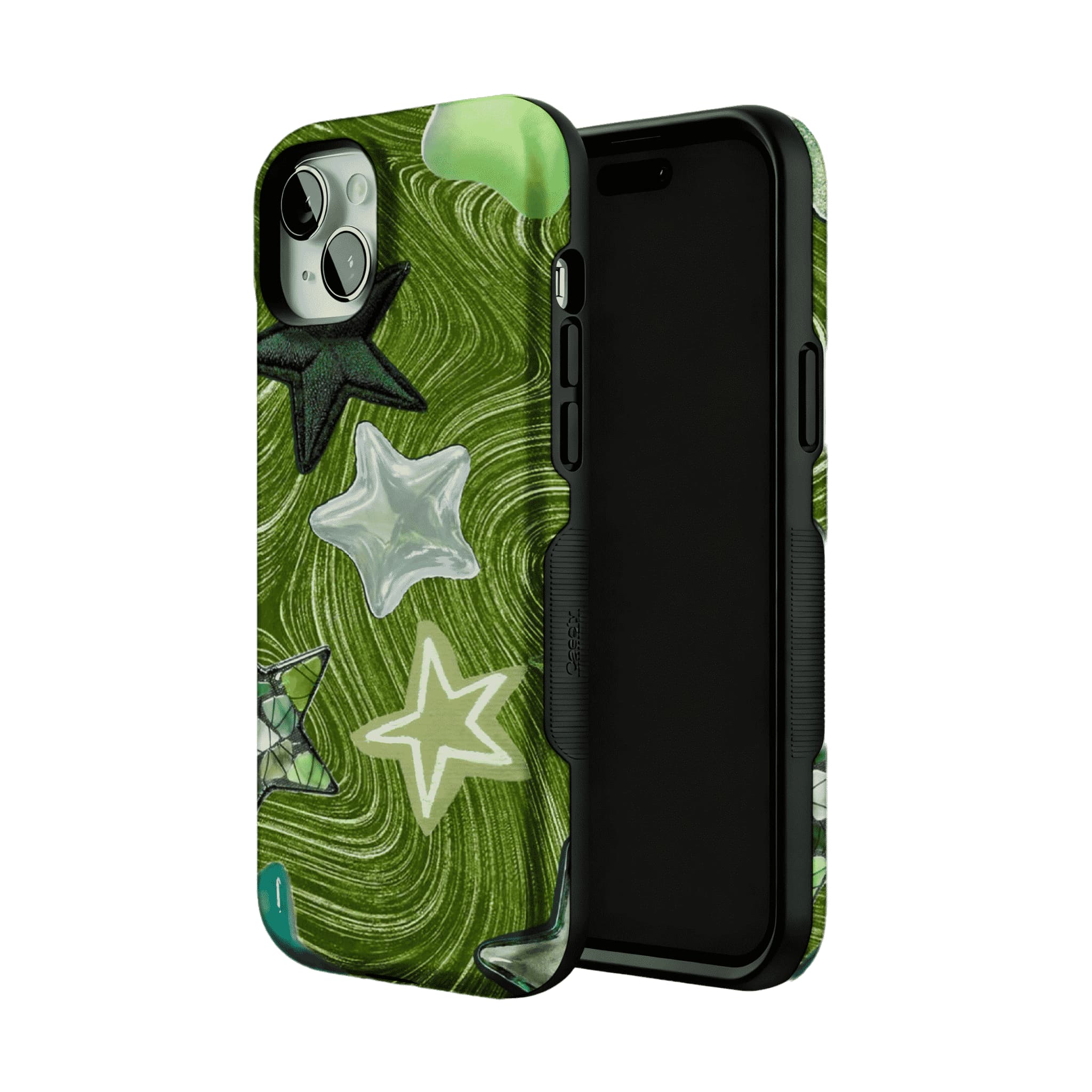 Cute Green Swirl Star Phone Case, Y2K Shockproof Anti-slip iPhone Cover