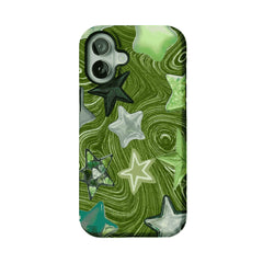 Cute Green Swirl Star Phone Case, Y2K Shockproof Anti-slip iPhone Cover