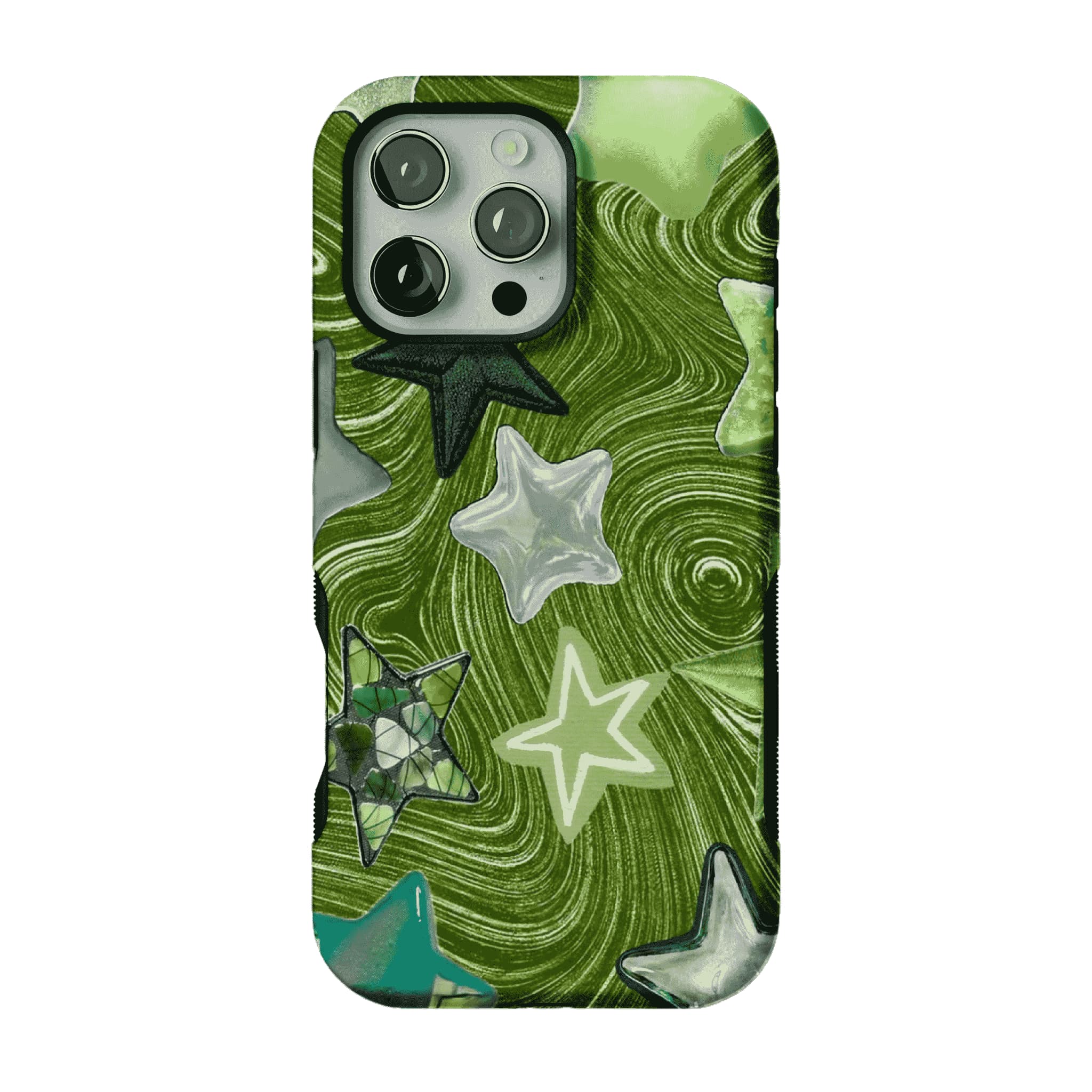 Cute Green Swirl Star Phone Case, Y2K Shockproof Anti-slip iPhone Cover