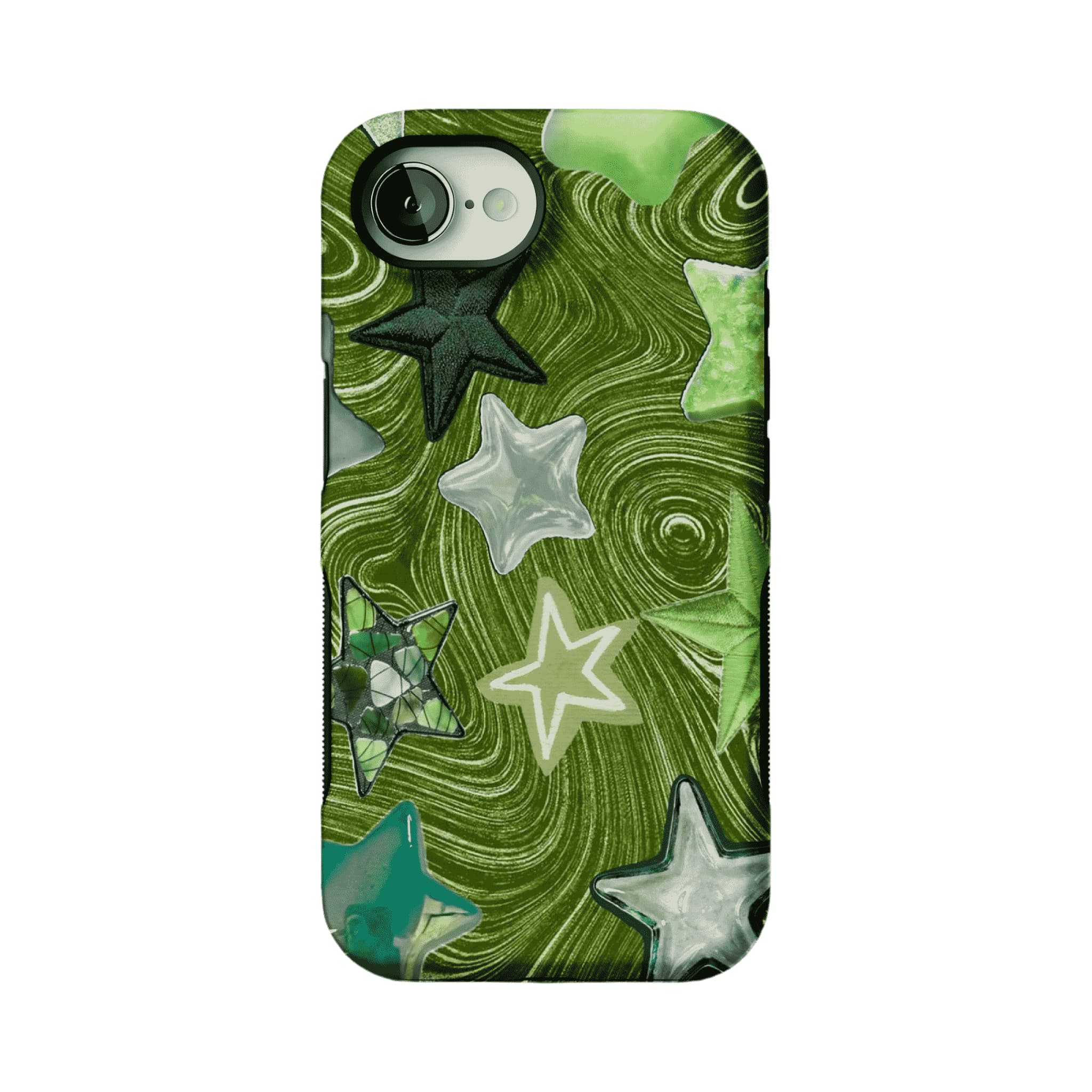 Cute Green Swirl Star Phone Case, Y2K Shockproof Anti-slip iPhone Cover