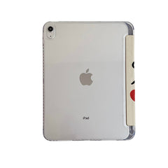 Cute French Script Red Heart Cherry Bow Anti-Scratch Magnetic Tri-Fold iPad Case