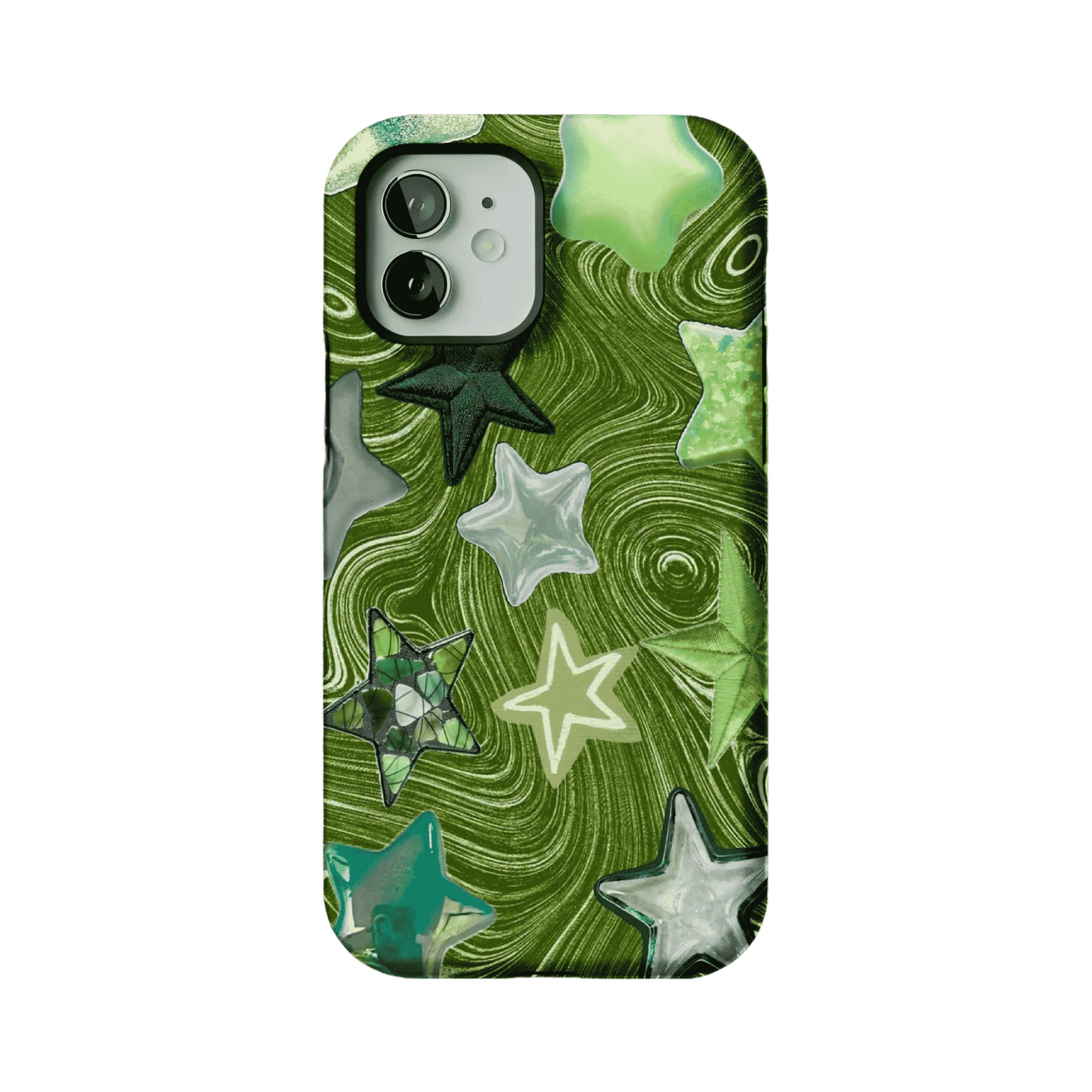 Cute Green Swirl Star Phone Case, Y2K Shockproof Anti-slip iPhone Cover