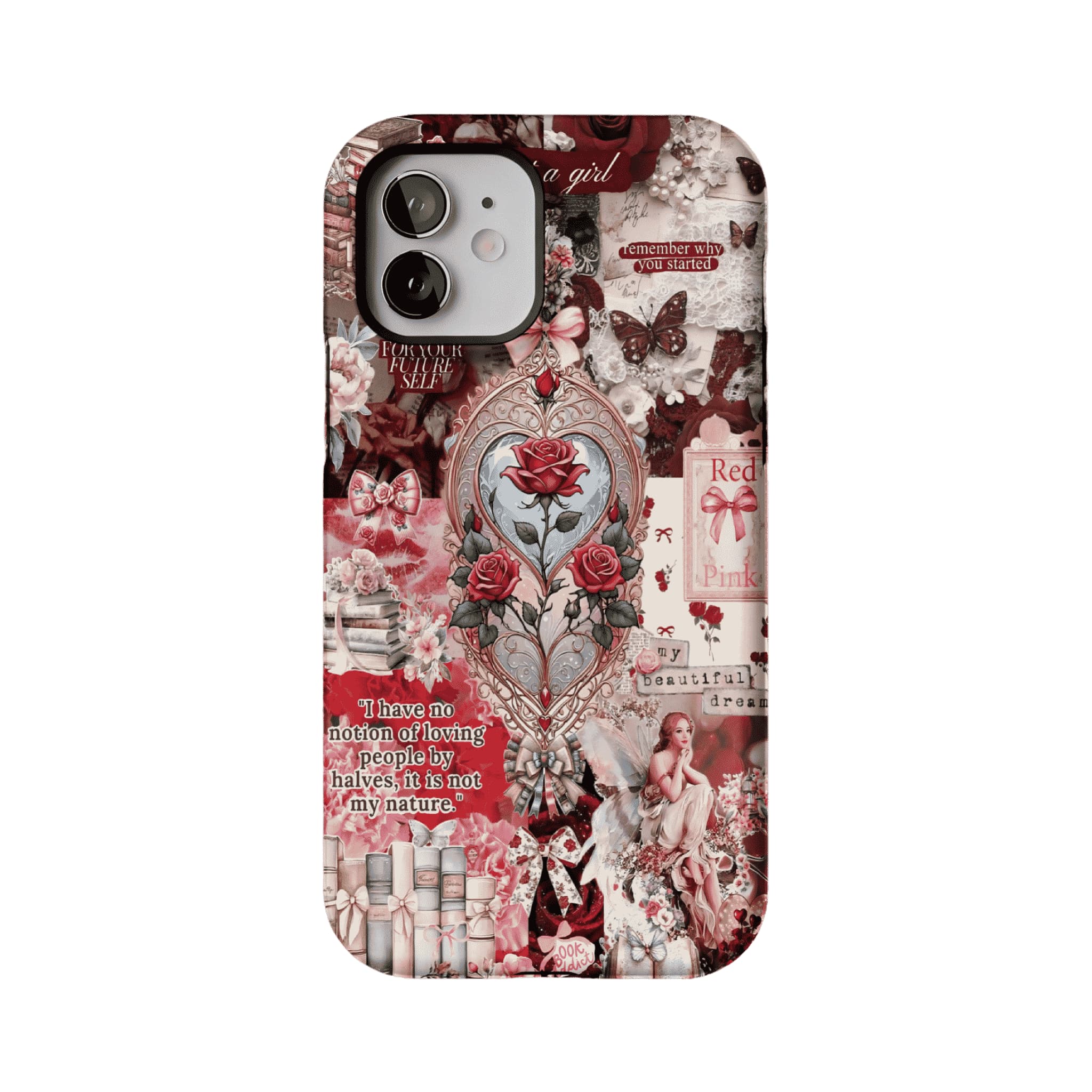Vintage Victorian Red Rose Scrapbook Phone Case, Romantic iPhone Cover
