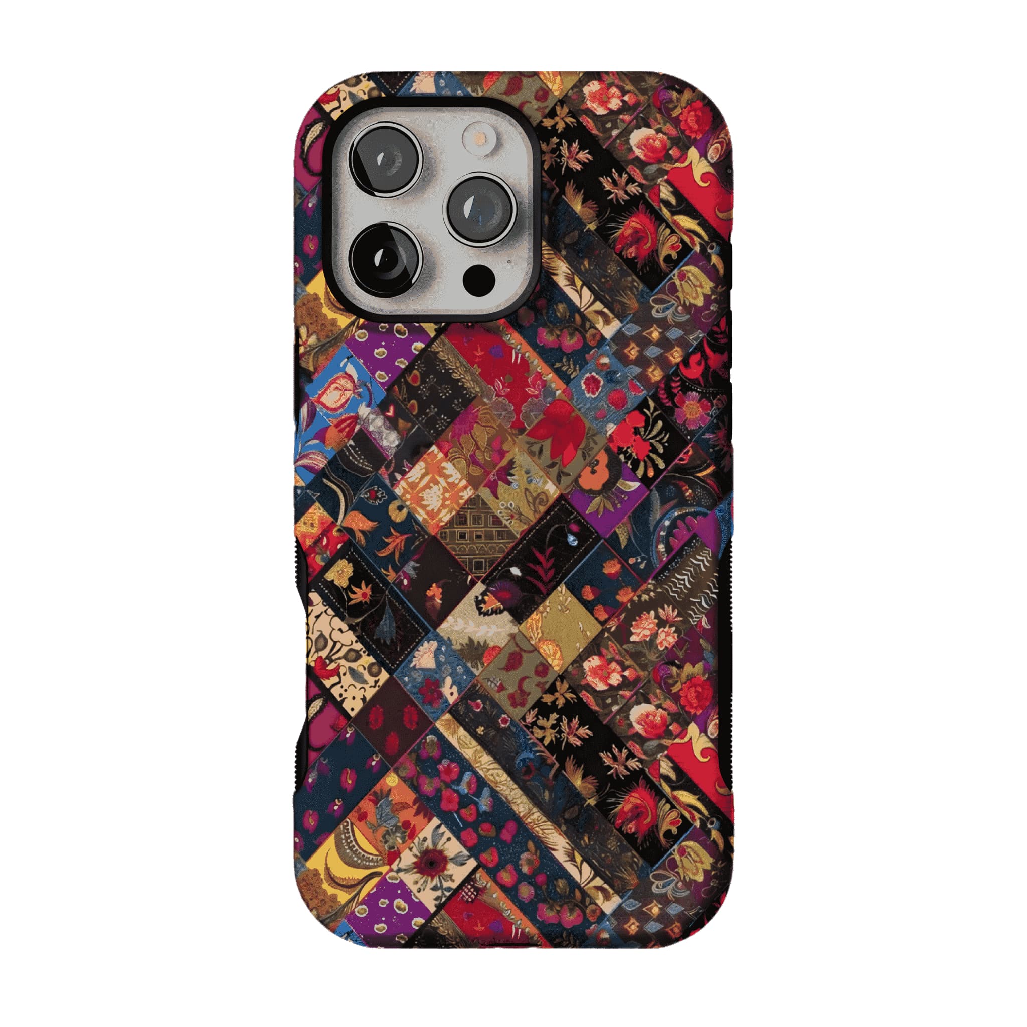 Boho Vintage Patchwork Floral Phone Case, Anti-slip Shockproof Ethnic iPhone Cover