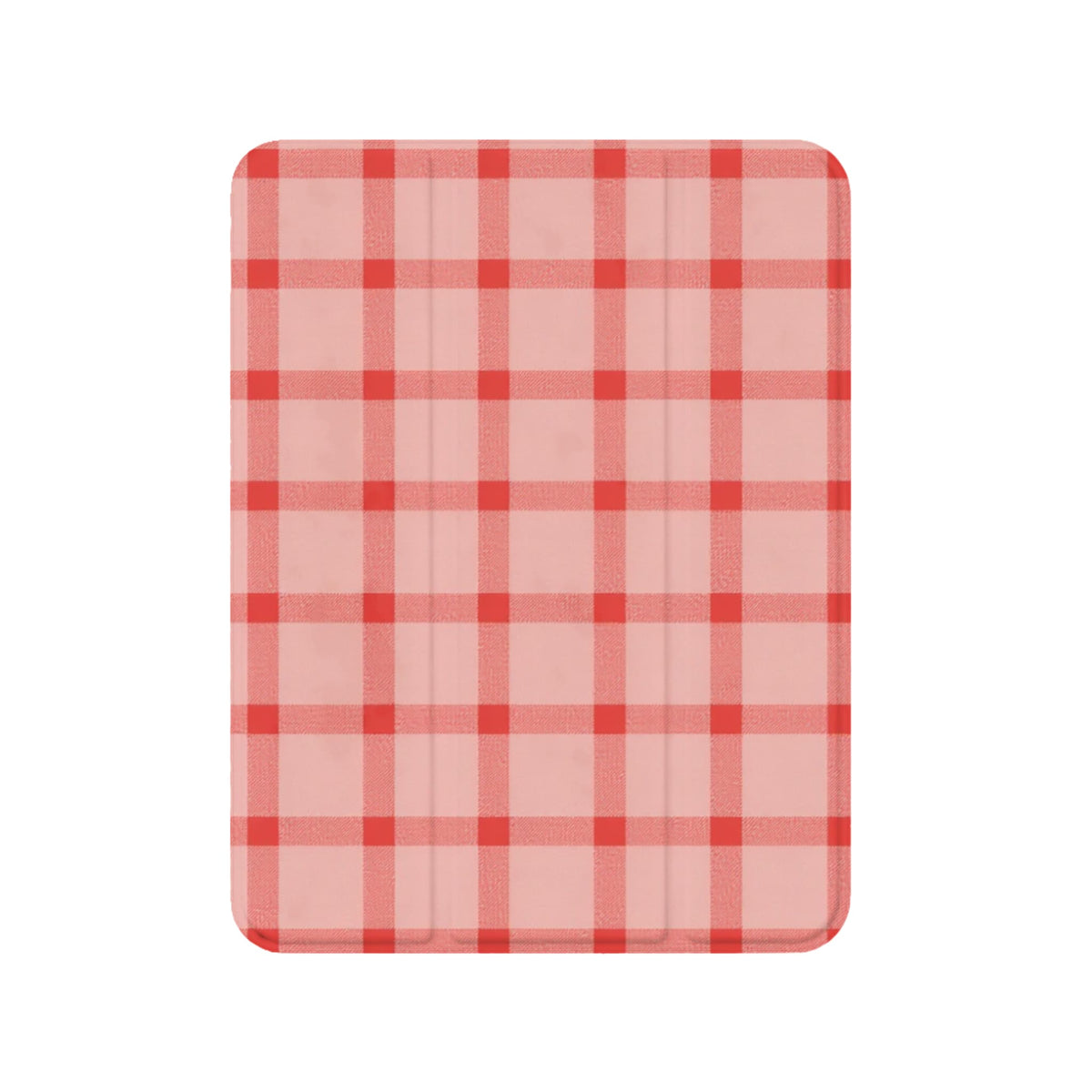 Classic Pink Red Check Linen Texture Shockproof Magnetic iPad Case