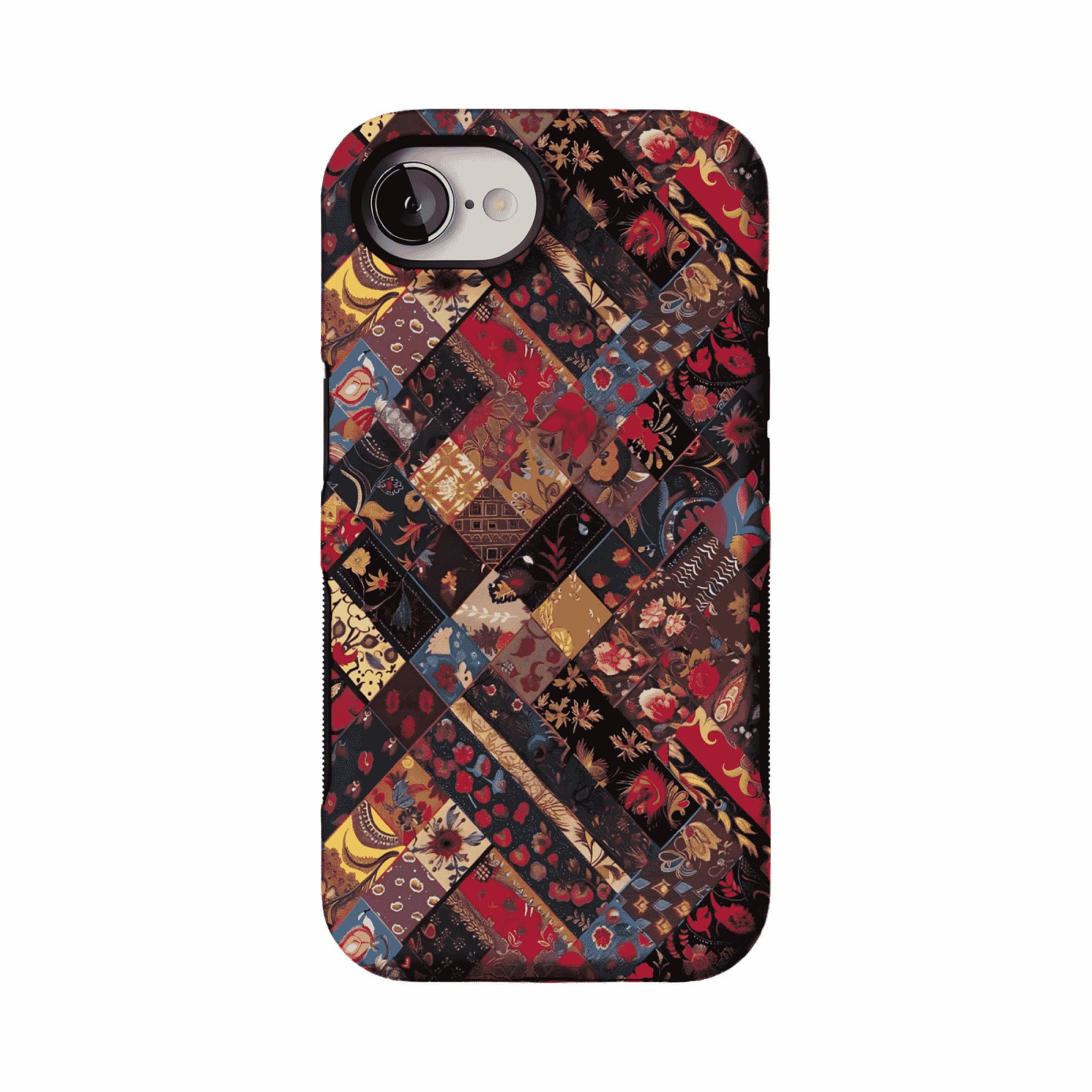Boho Vintage Patchwork Floral Phone Case, Anti-slip Shockproof Ethnic iPhone Cover
