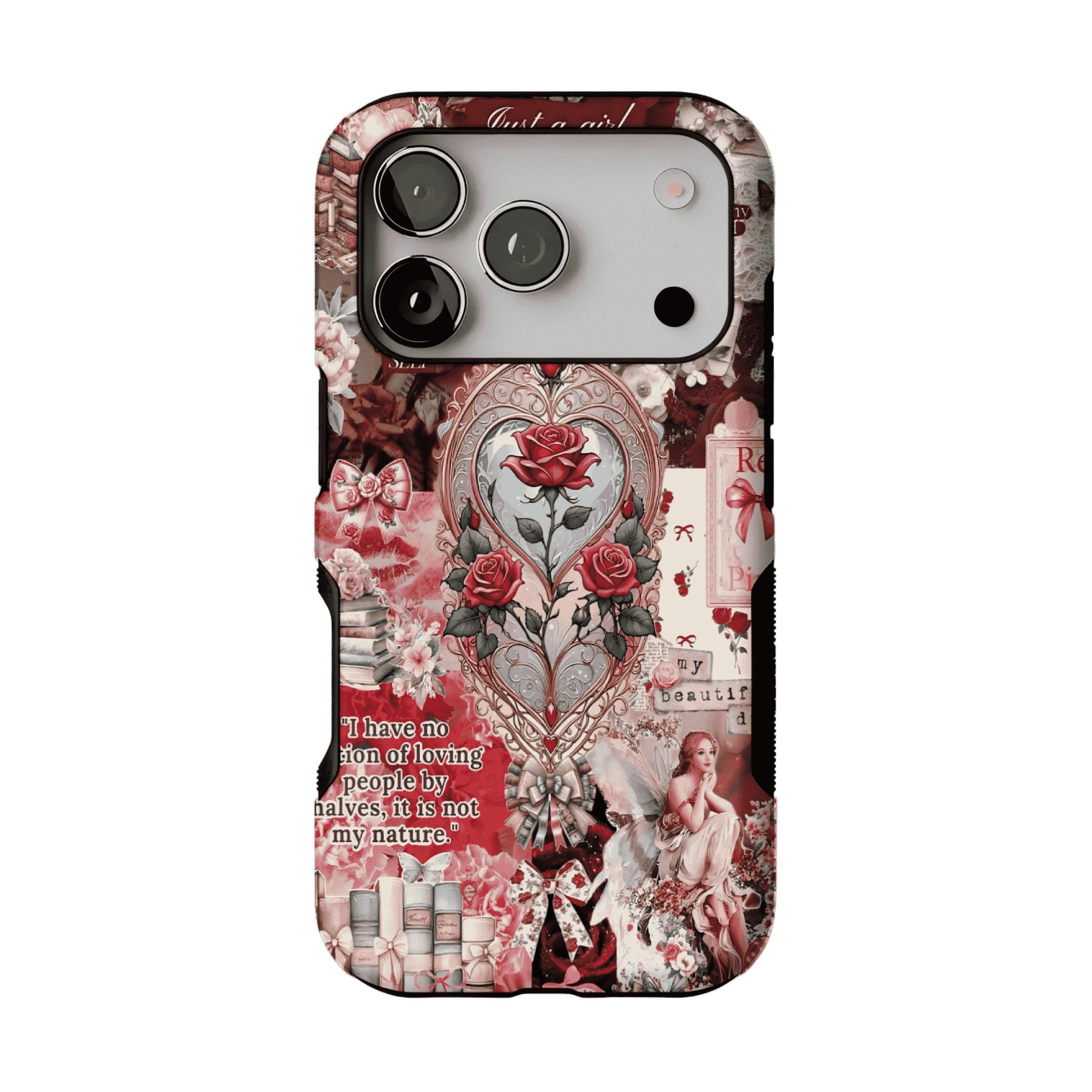Vintage Victorian Red Rose Scrapbook Phone Case, Romantic iPhone Cover