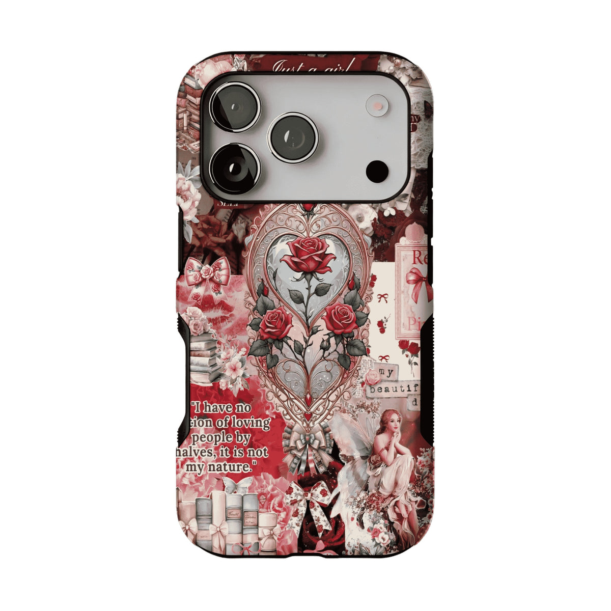 Vintage Victorian Red Rose Scrapbook Phone Case, Romantic iPhone Cover