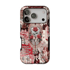 Vintage Victorian Red Rose Scrapbook Phone Case, Romantic iPhone Cover