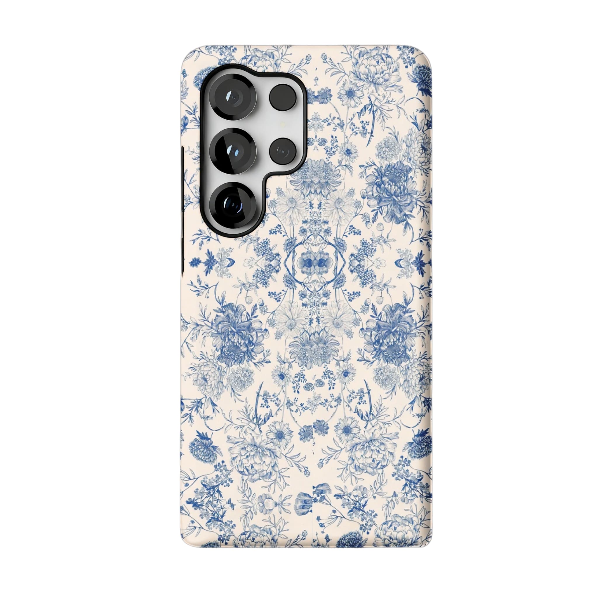Quiet Luxury Blue Floral Phone Case, Vintage Art Cover for iPhone