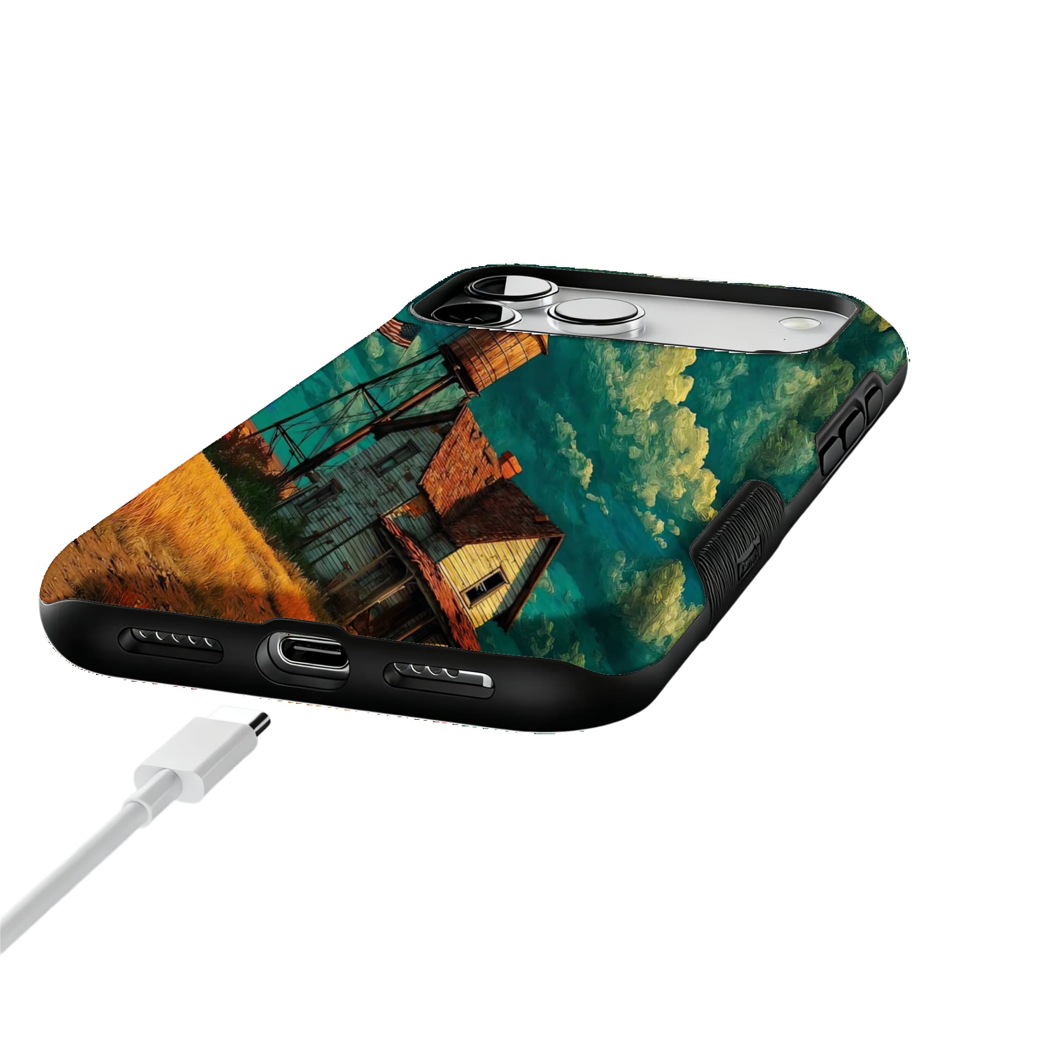 Van Gogh Brushstroke Teal Sky Vintage Country Cottage Art iPhone Cover