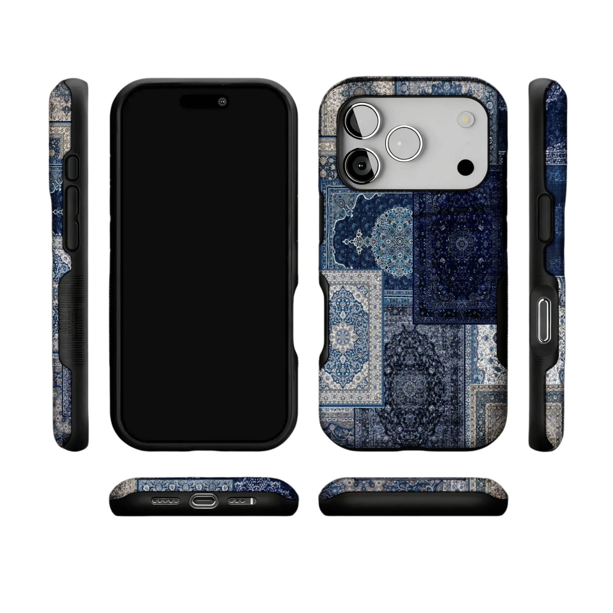 Blue Persian Rug Patchwork Phone Case, Vintage Cover for iPhone