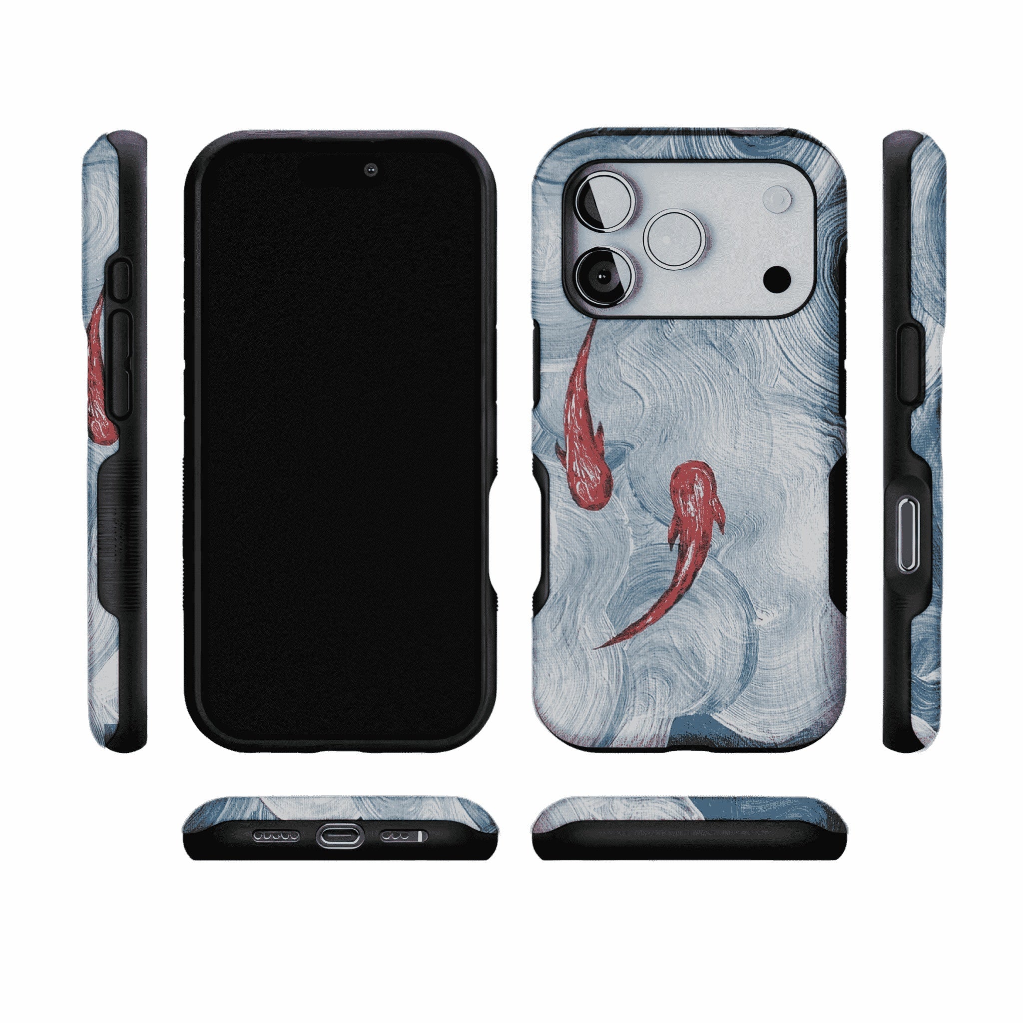 Vintage Lucky Koi Oil Painting Phone Case, Shockproof iPhone Cover