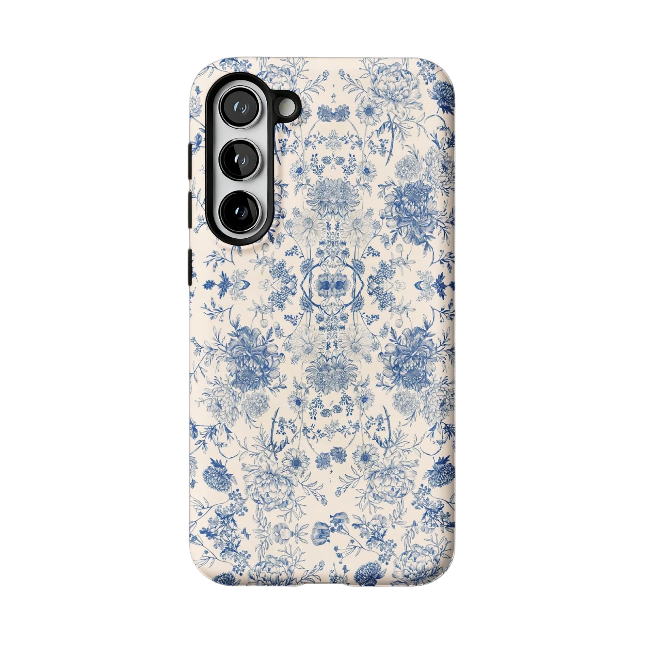 Quiet Luxury Blue Floral Phone Case, Vintage Art Cover for iPhone