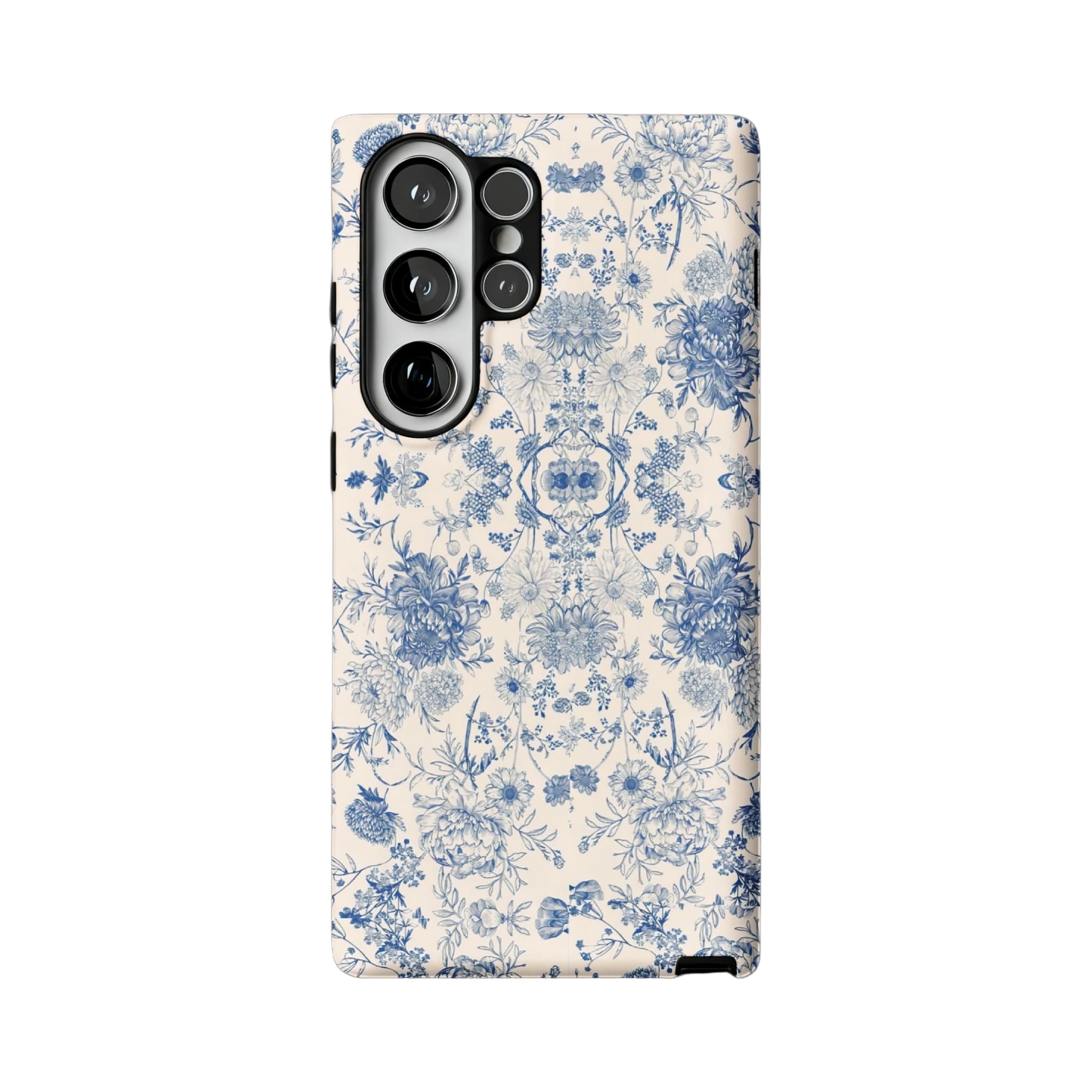 Quiet Luxury Blue Floral Phone Case, Vintage Art Cover for iPhone