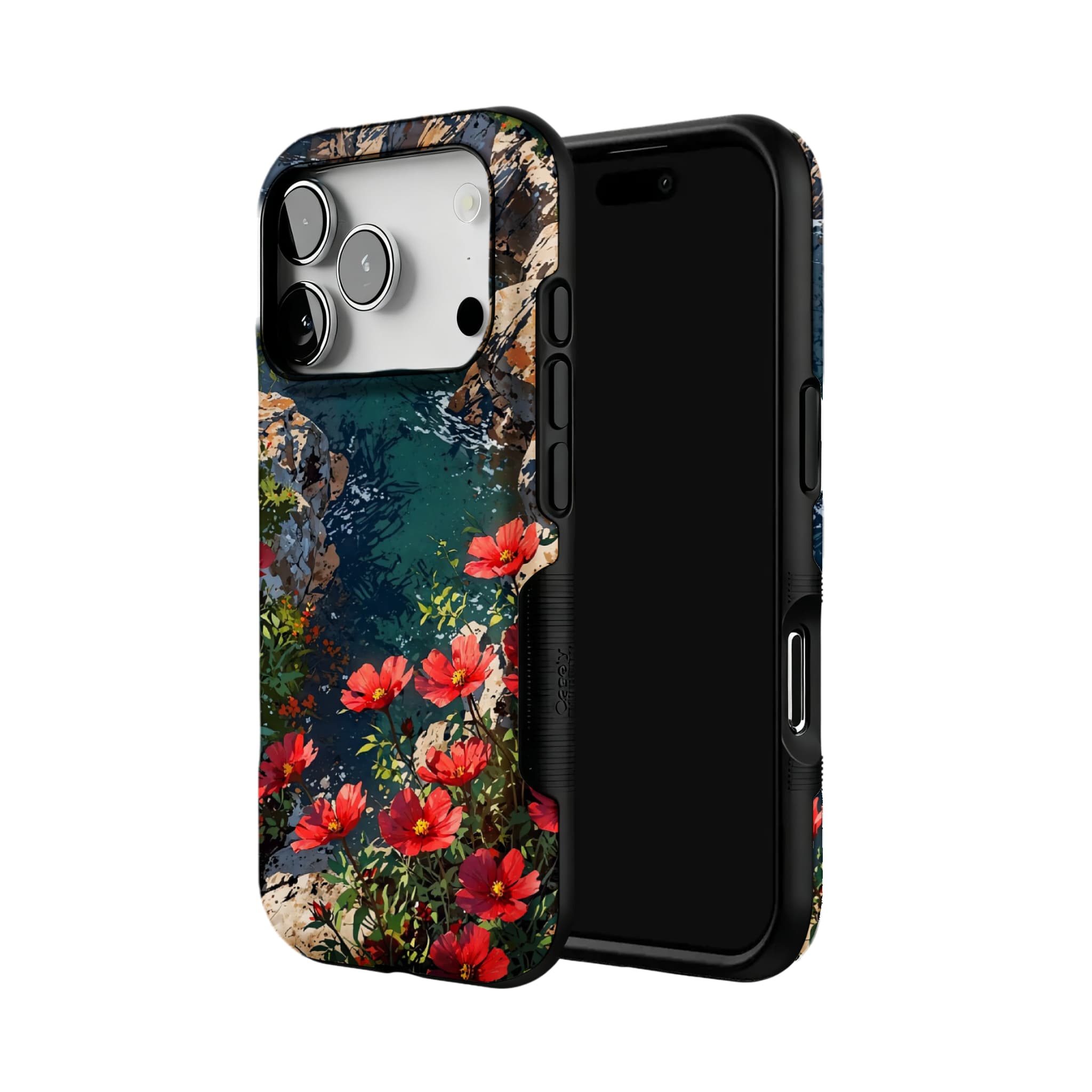 Nature Wild Red Flower Cliff Creek Oil Shockproof Anti-slip iPhone Case