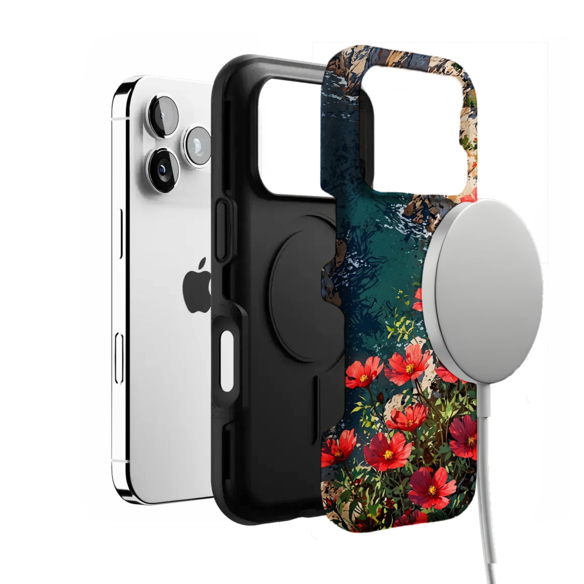 Nature Wild Red Flower Cliff Creek Oil Shockproof Anti-slip iPhone Case