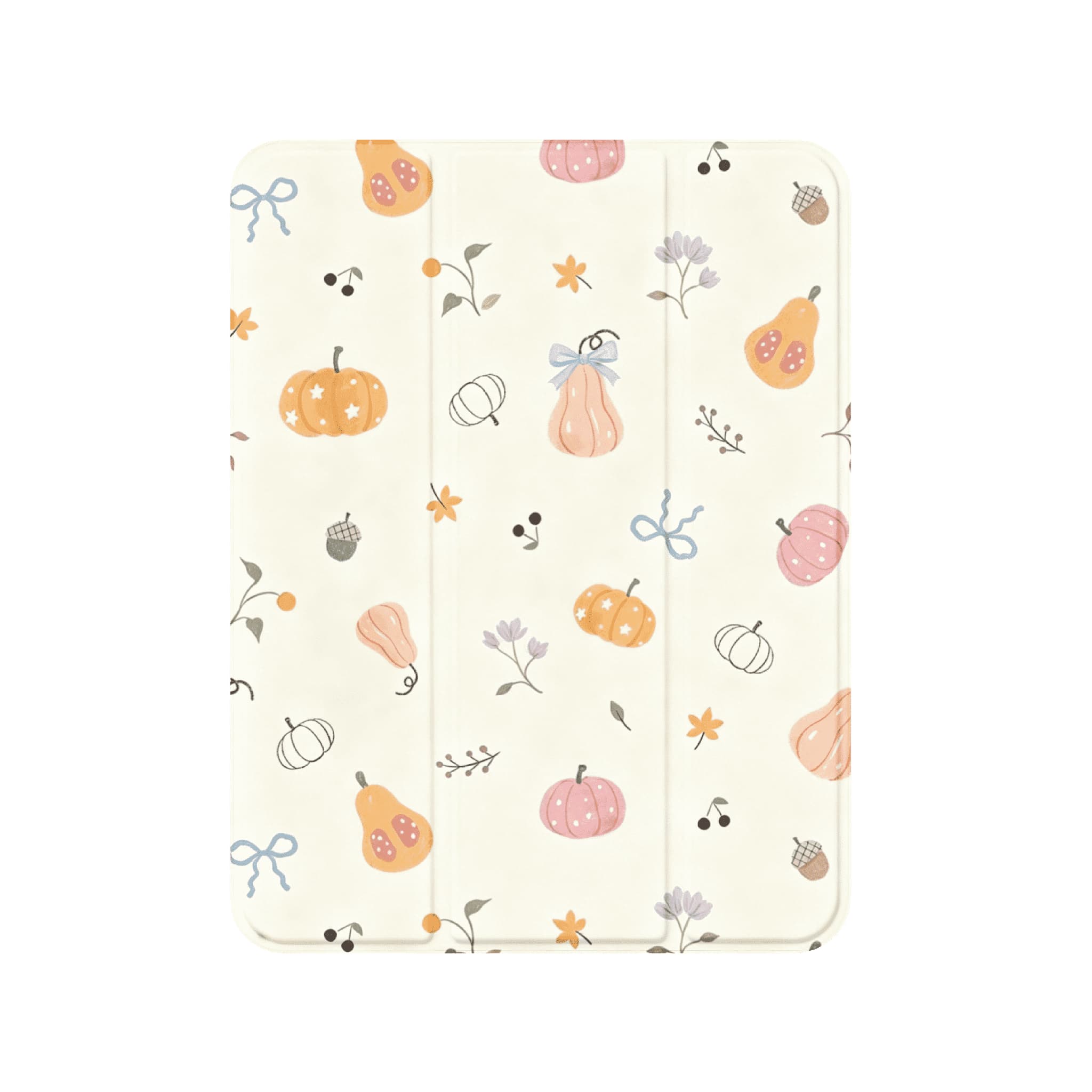 Cute Pink Orange Pumpkin Leaf Shockproof Magnetic Tri-Fold iPad Case
