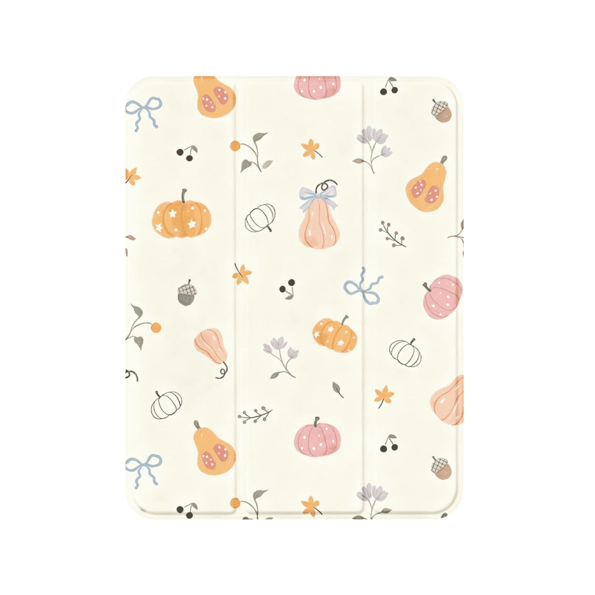 Cute Pink Orange Pumpkin Leaf Shockproof Magnetic Tri-Fold iPad Case
