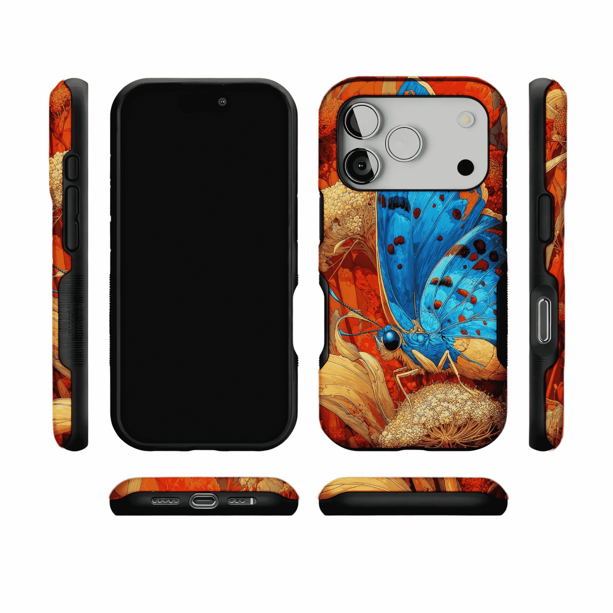 Aesthetic Blue Butterfly Vintage Botanical Phone Case, Minimal iPhone Cover