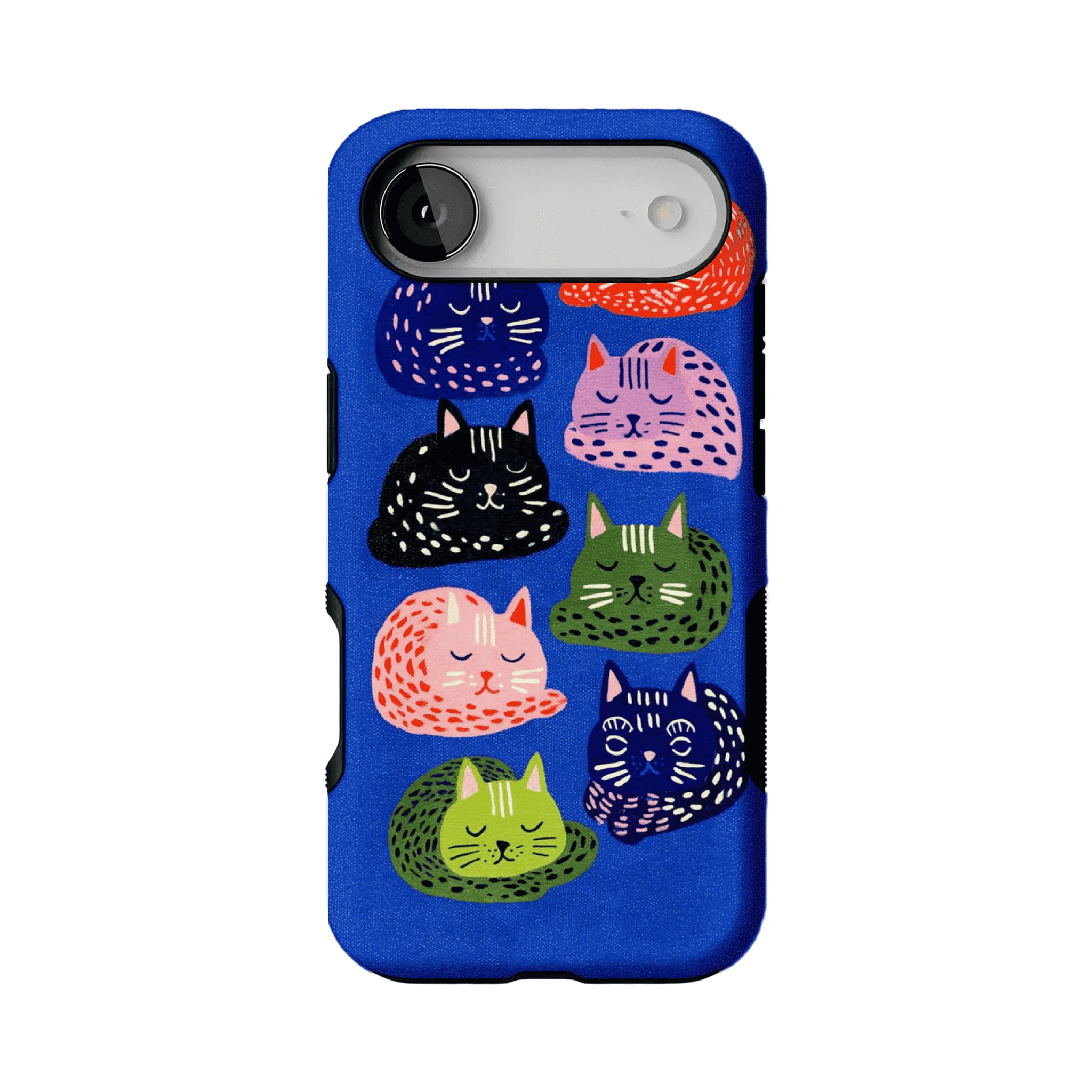 Cute Hand Drawn Napping Cats Shockproof Anti-slip Klein Blue iPhone Case