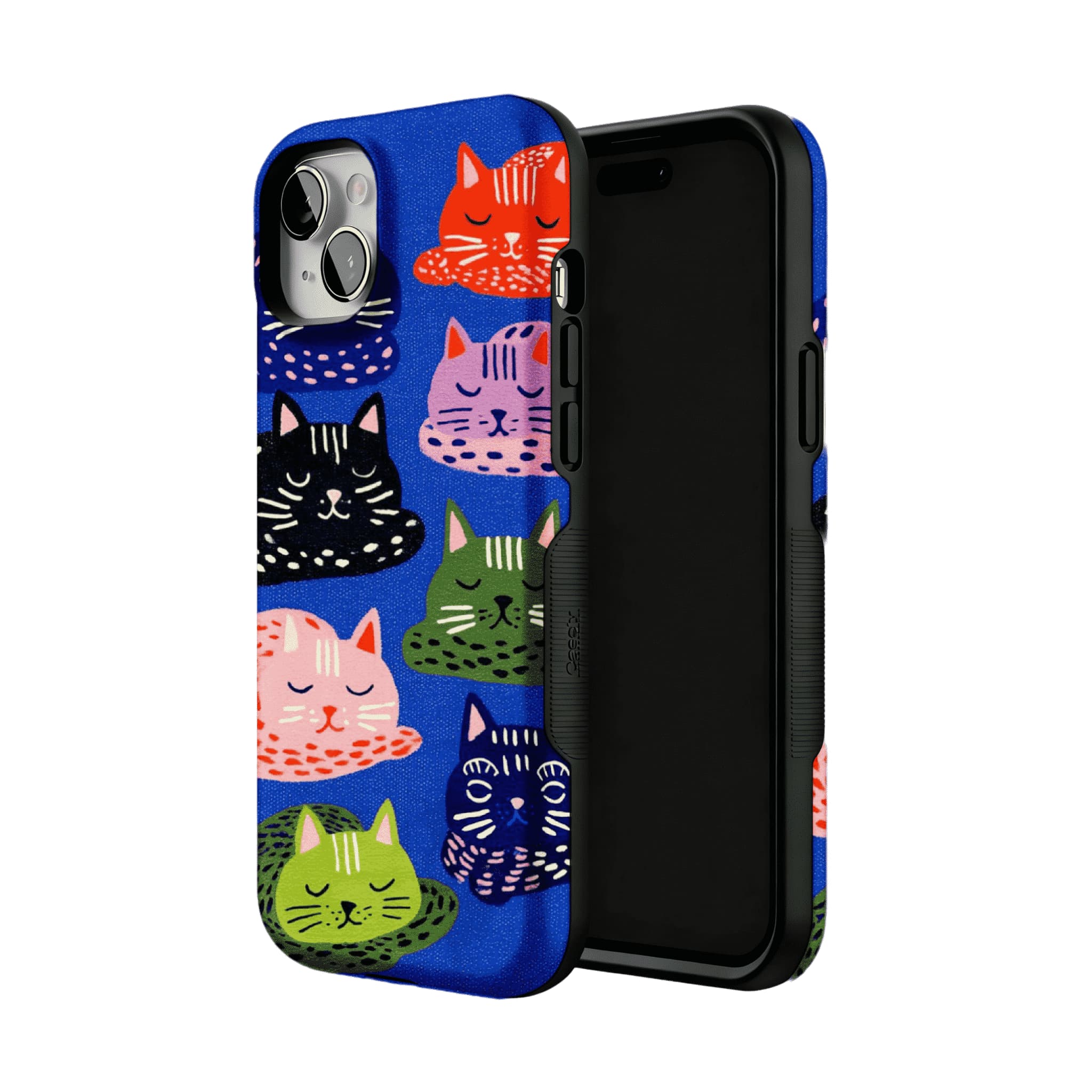 Cute Hand Drawn Napping Cats Shockproof Anti-slip Klein Blue iPhone Case