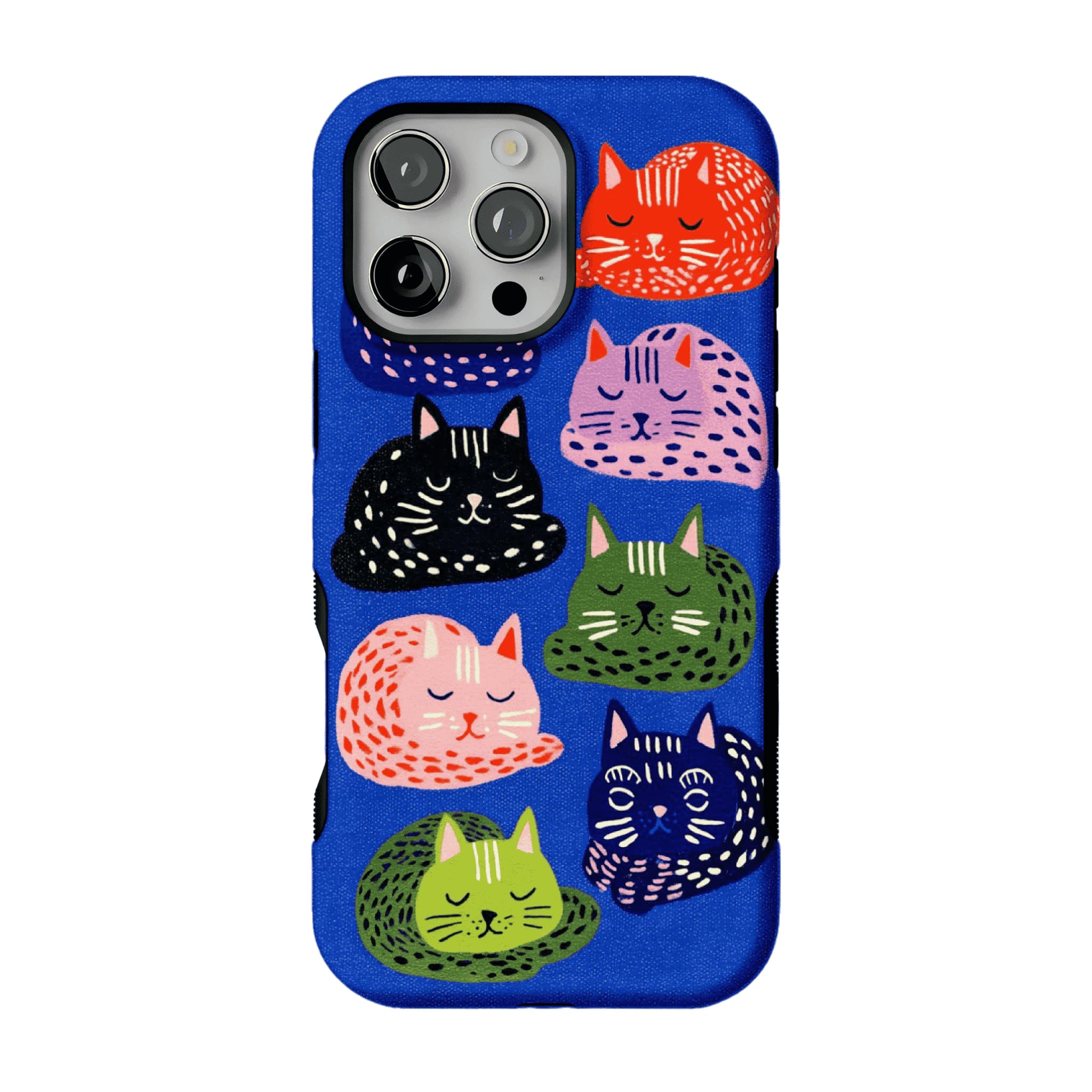 Cute Hand Drawn Napping Cats Shockproof Anti-slip Klein Blue iPhone Case