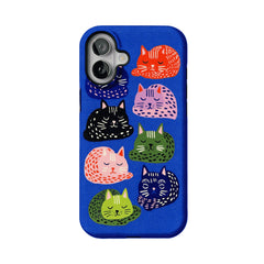 Cute Hand Drawn Napping Cats Shockproof Anti-slip Klein Blue iPhone Case