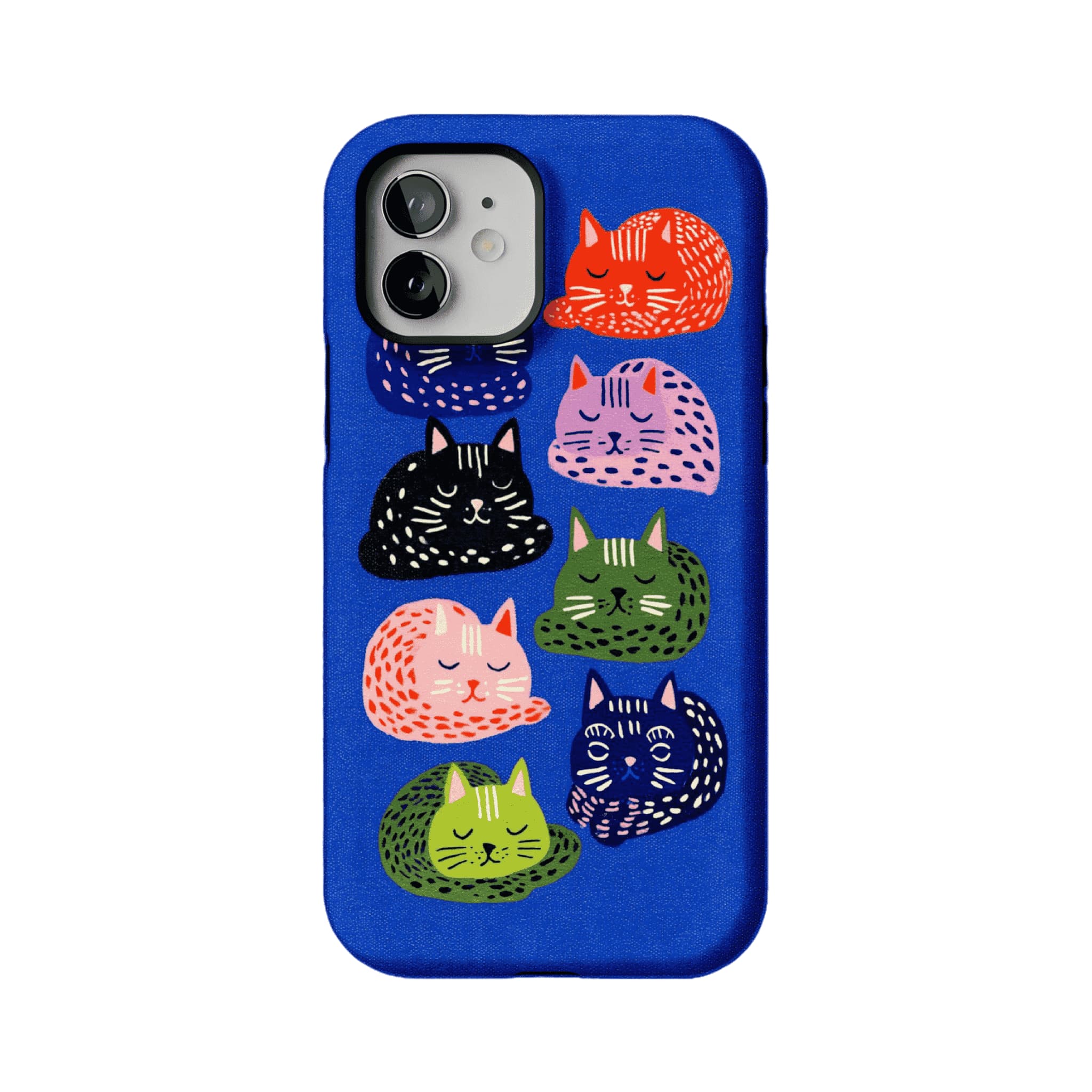Cute Hand Drawn Napping Cats Shockproof Anti-slip Klein Blue iPhone Case