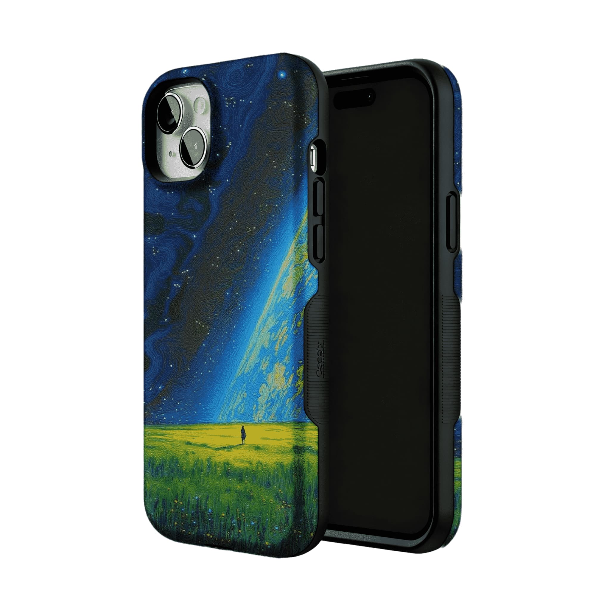 Swirl Nebula Lone Man Meadow Phone Case, Shockproof Anti-slip iPhone Cover