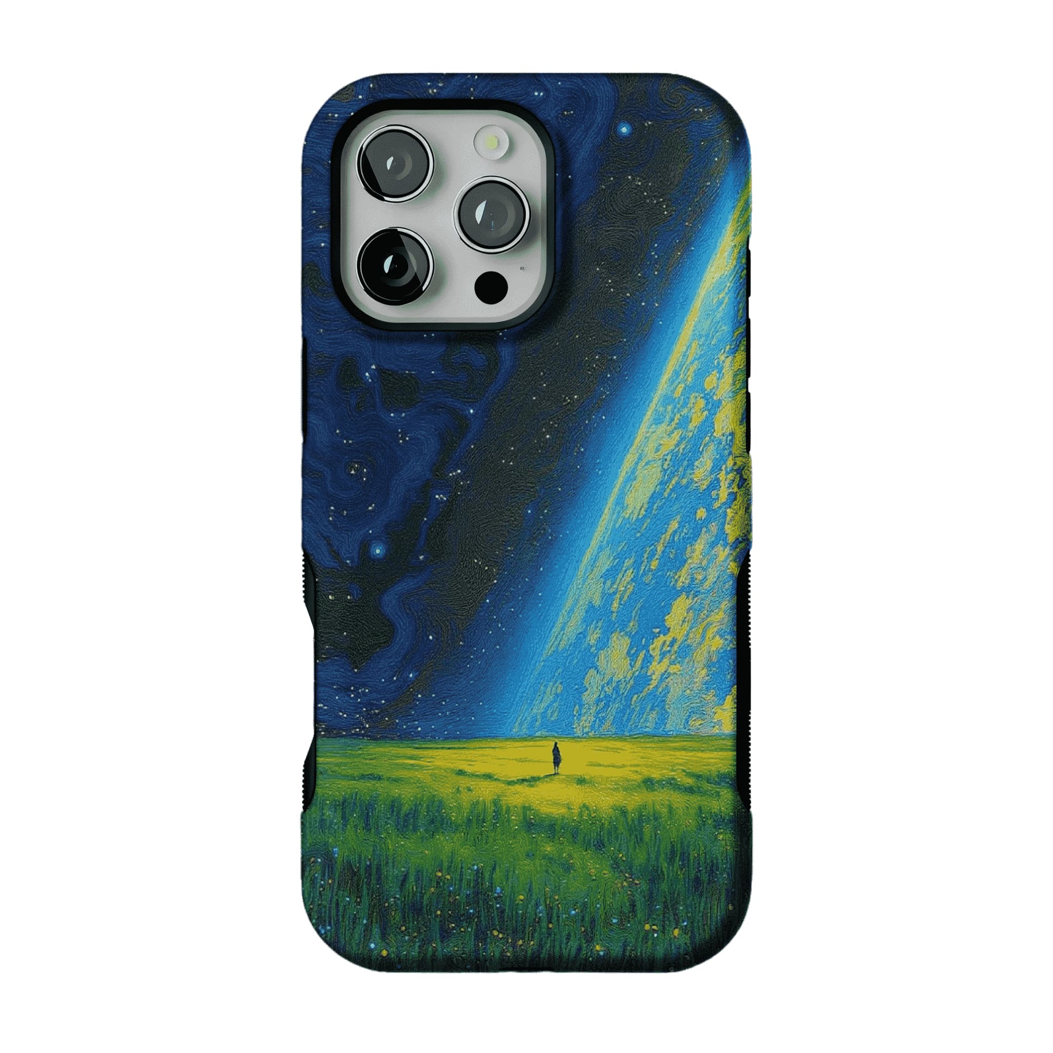 Swirl Nebula Lone Man Meadow Phone Case, Shockproof Anti-slip iPhone Cover