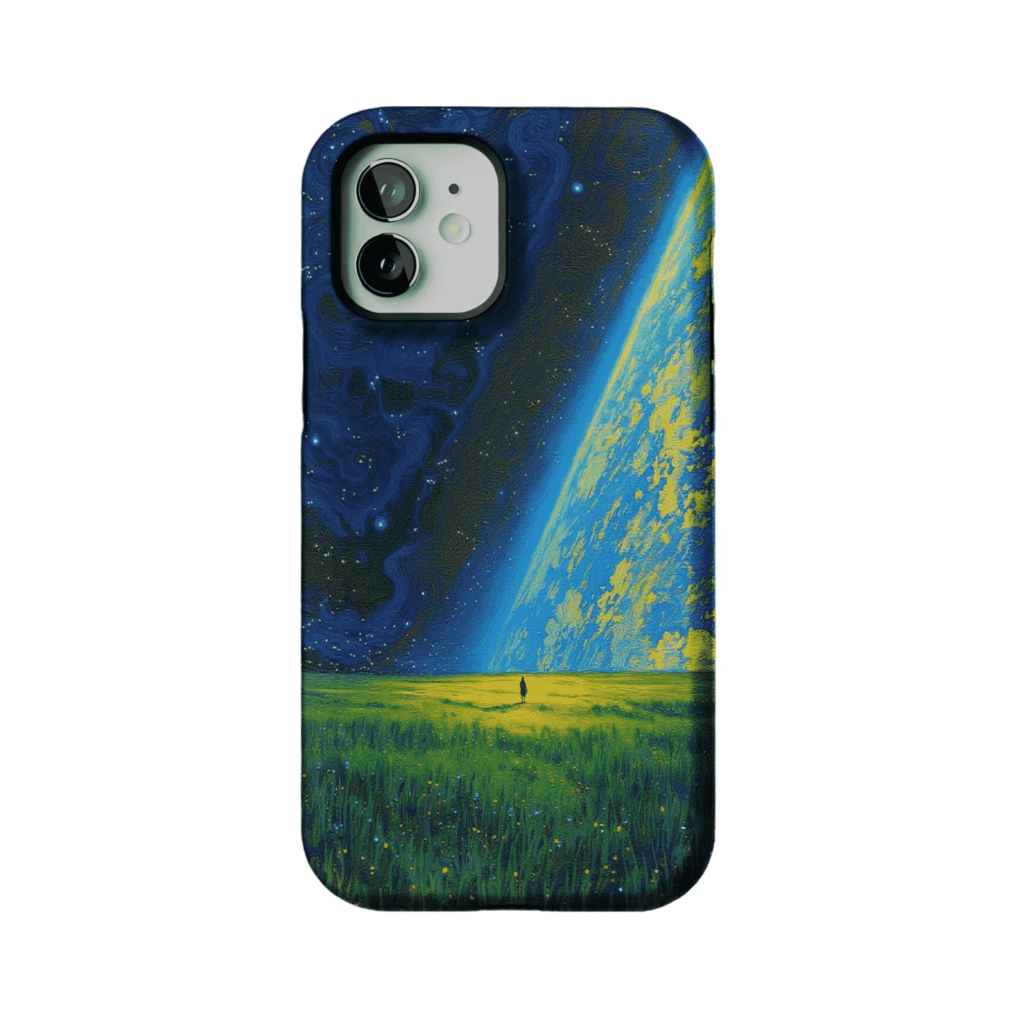 Swirl Nebula Lone Man Meadow Phone Case, Shockproof Anti-slip iPhone Cover