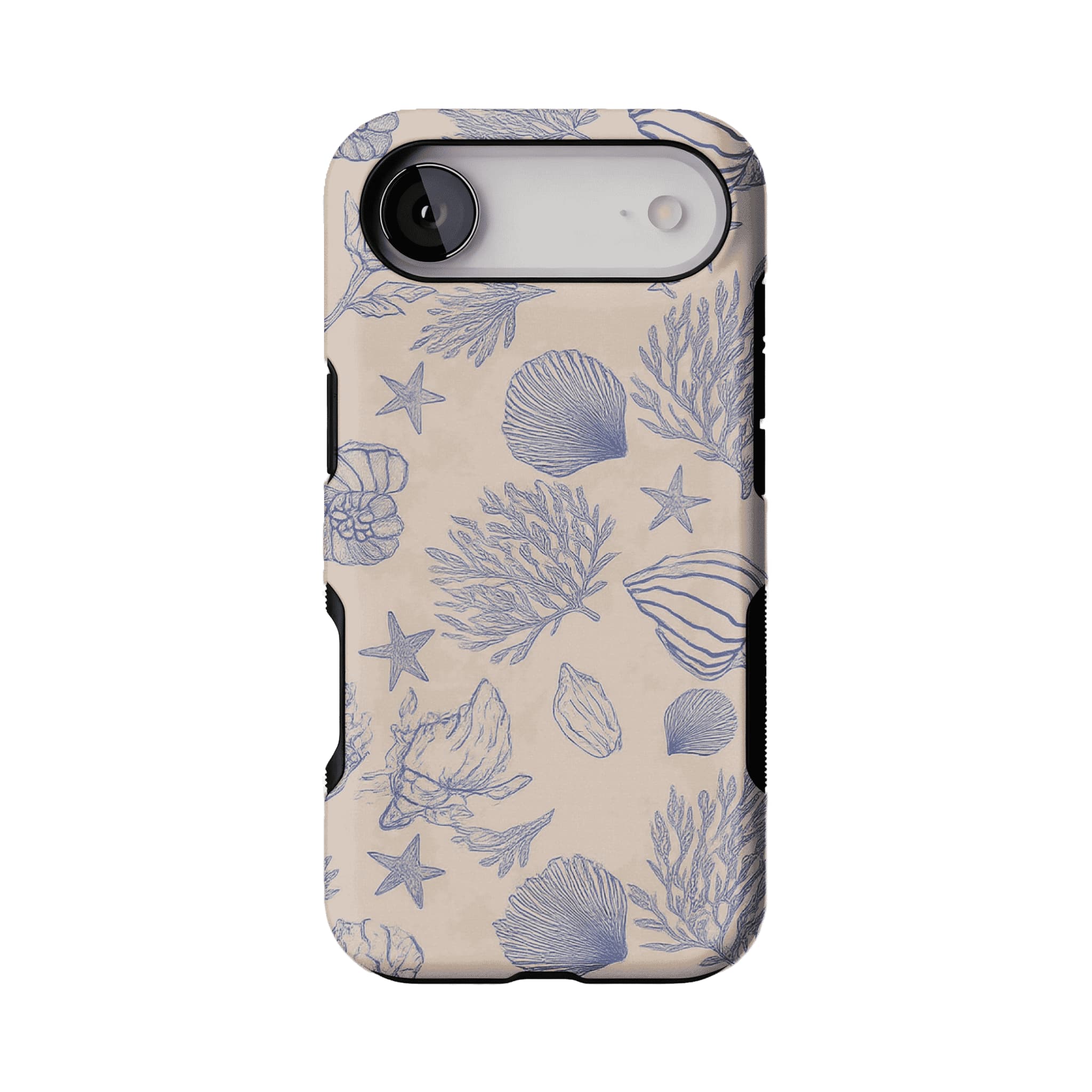 Pale Blue Sketch Seashell Coastal Phone Case, Shockproof Anti-slip iPhone Cover