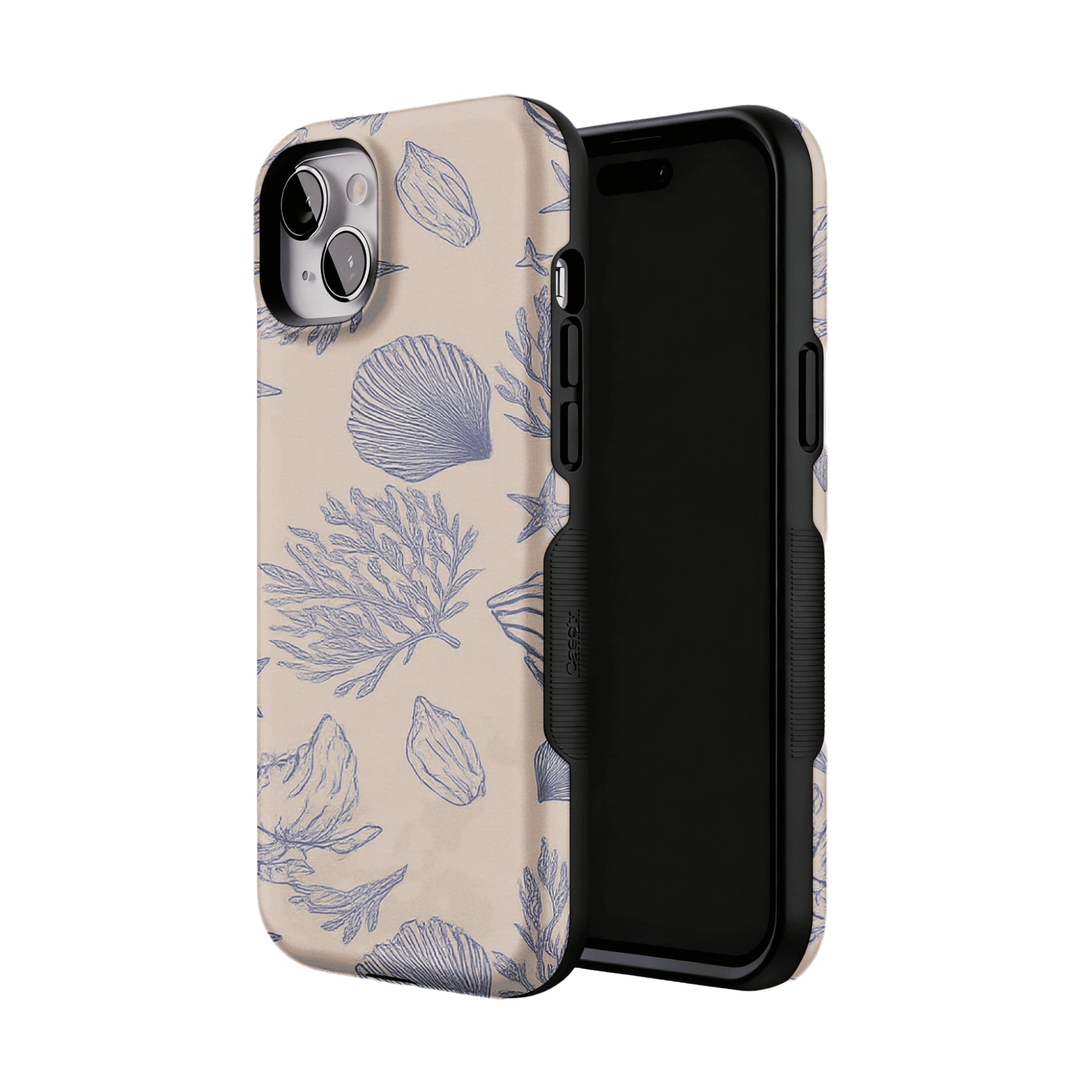 Pale Blue Sketch Seashell Coastal Phone Case, Shockproof Anti-slip iPhone Cover