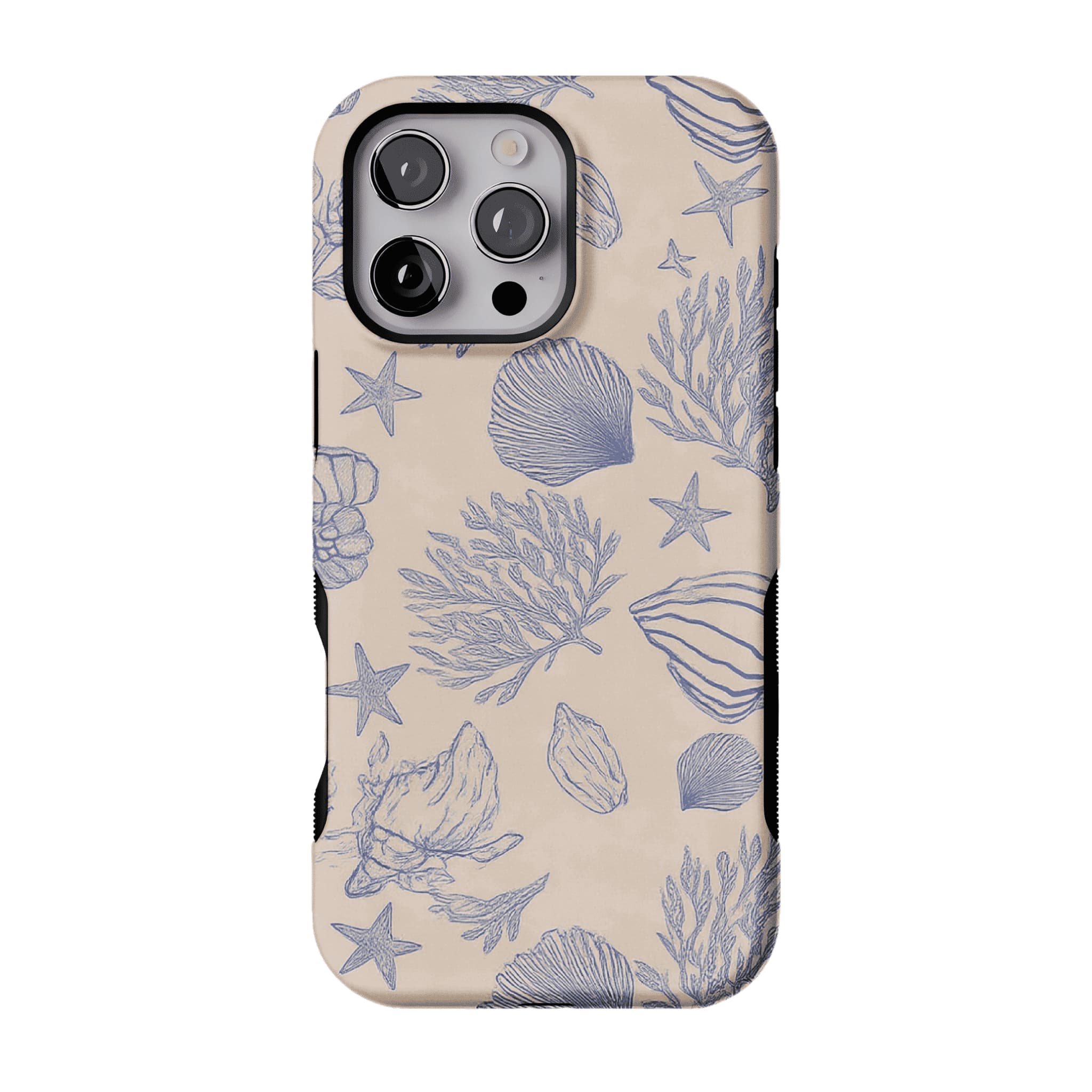 Pale Blue Sketch Seashell Coastal Phone Case, Shockproof Anti-slip iPhone Cover