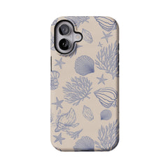 Pale Blue Sketch Seashell Coastal Phone Case, Shockproof Anti-slip iPhone Cover