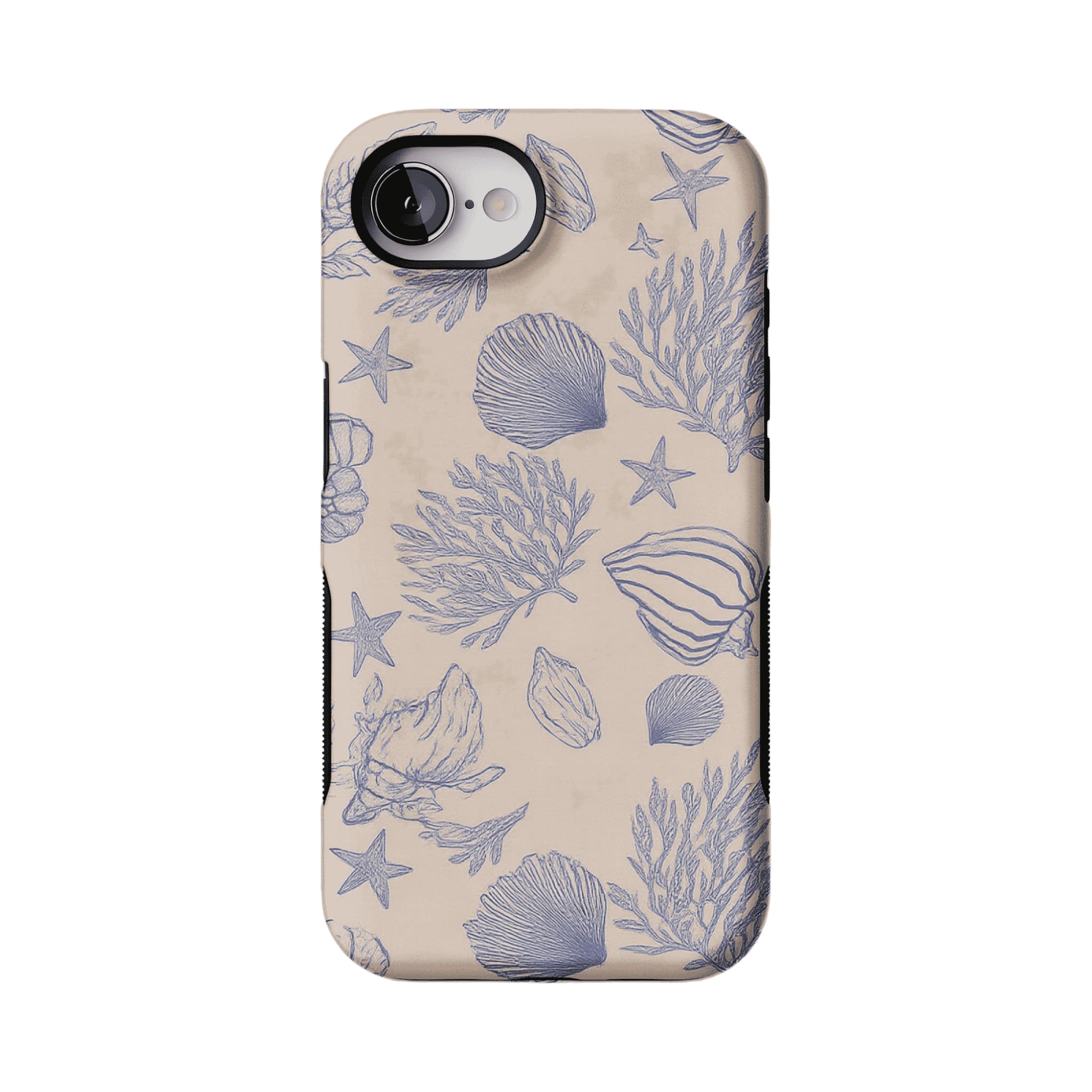 Pale Blue Sketch Seashell Coastal Phone Case, Shockproof Anti-slip iPhone Cover