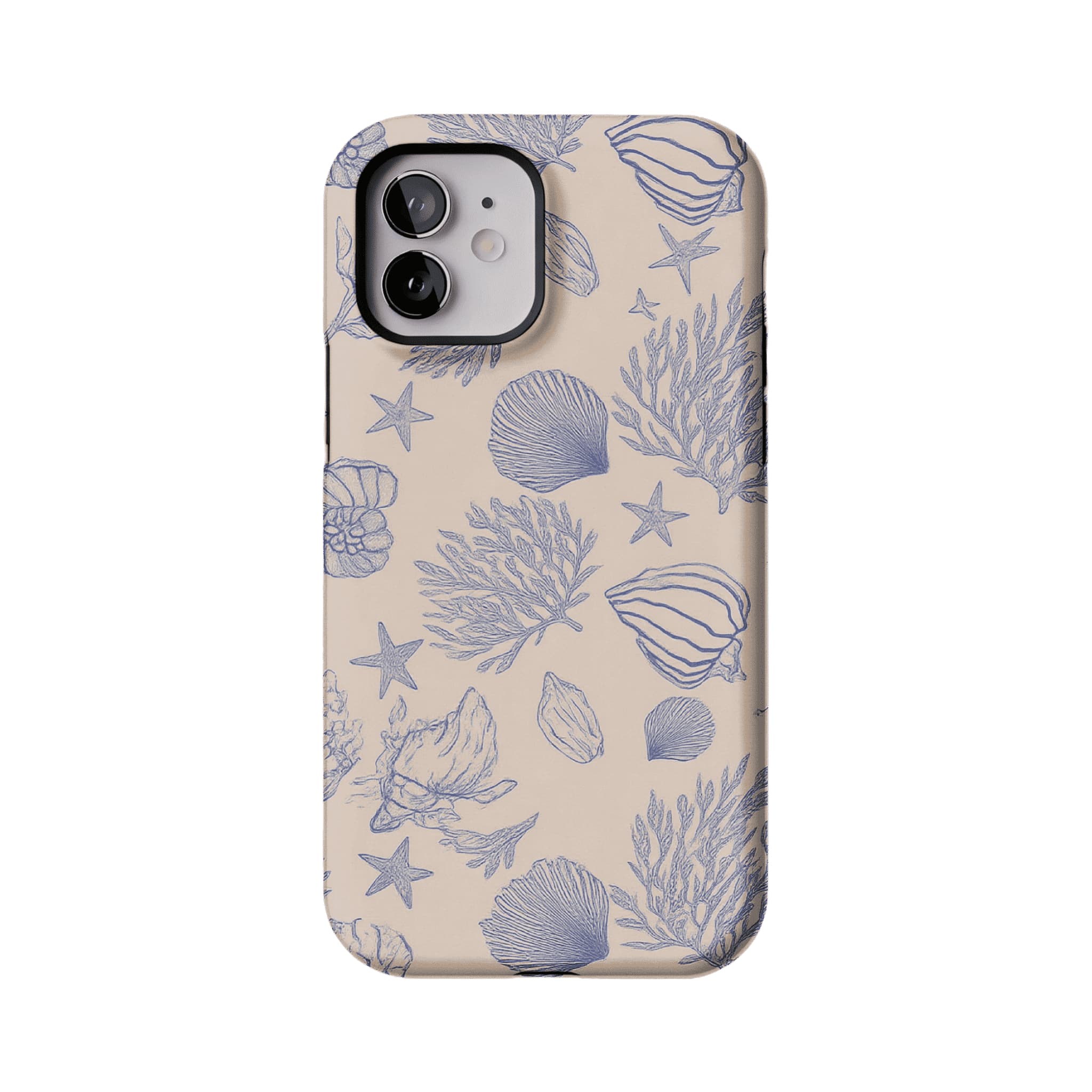 Pale Blue Sketch Seashell Coastal Phone Case, Shockproof Anti-slip iPhone Cover