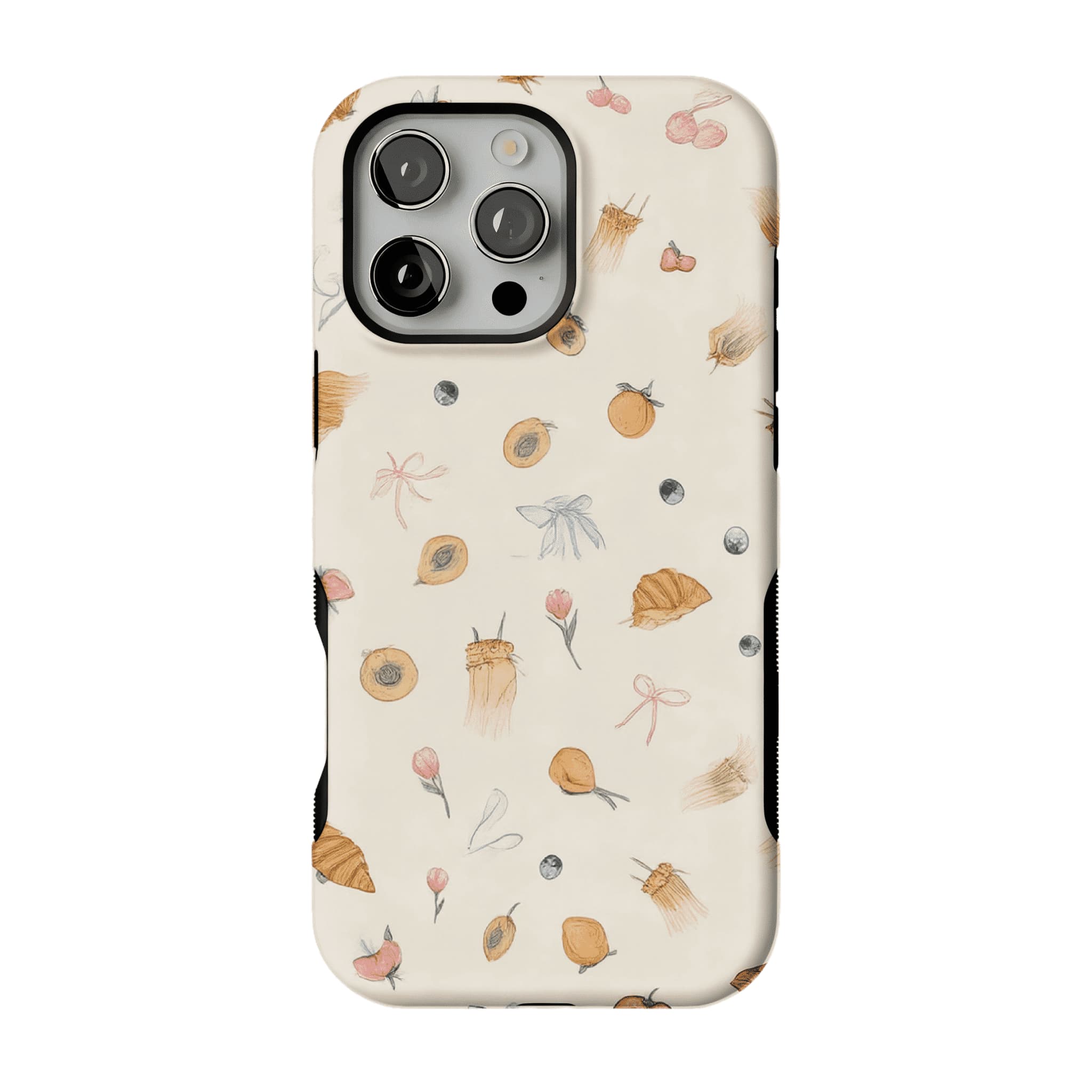 Cream Base Hand Drawn Afternoon Tea Element Shockproof Anti-slip iPhone Case